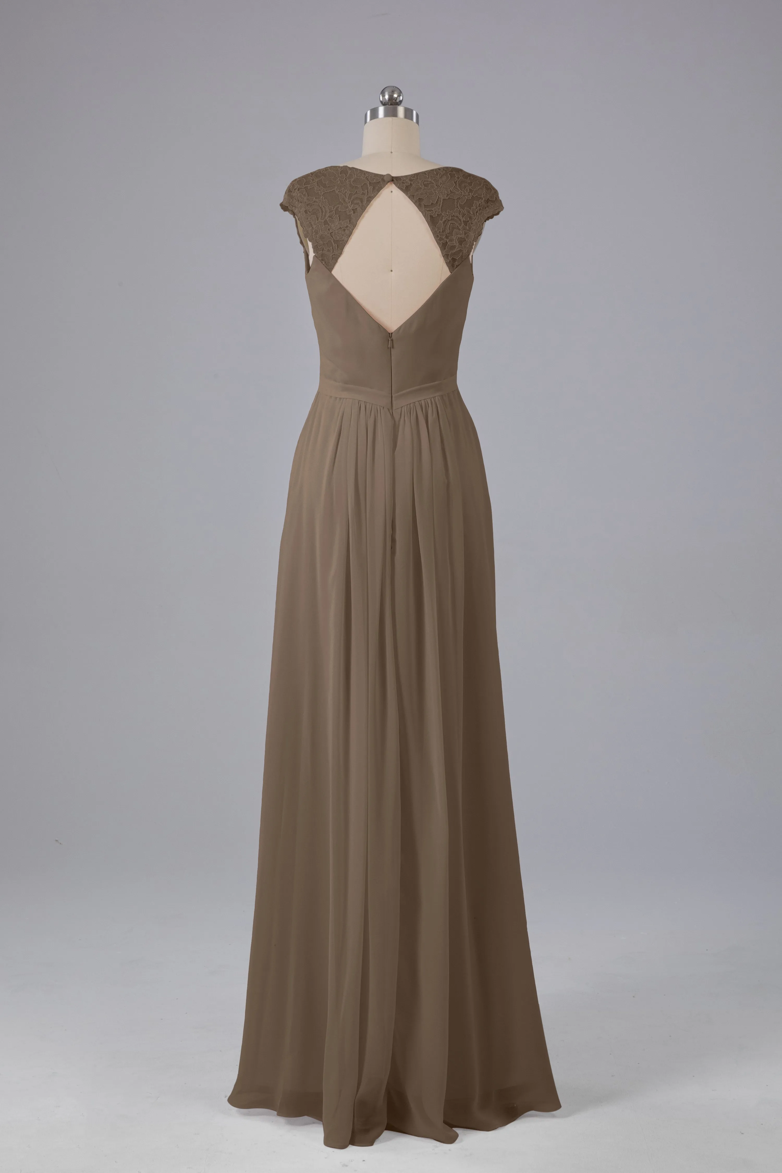 Simple Cap Sleeves Chiffon Floor Length Bridesmaid Dresses