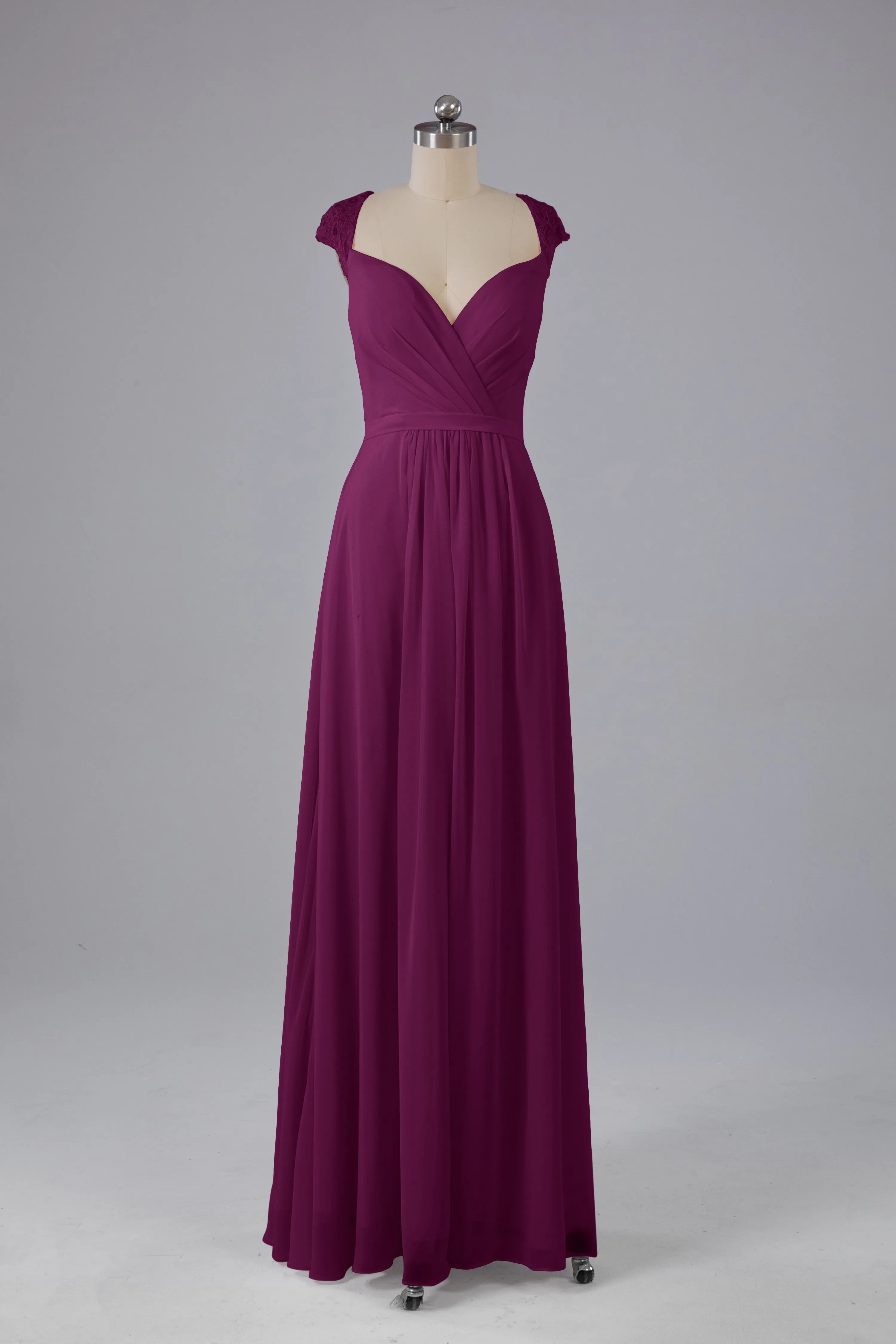 Simple Cap Sleeves Chiffon Floor Length Bridesmaid Dresses