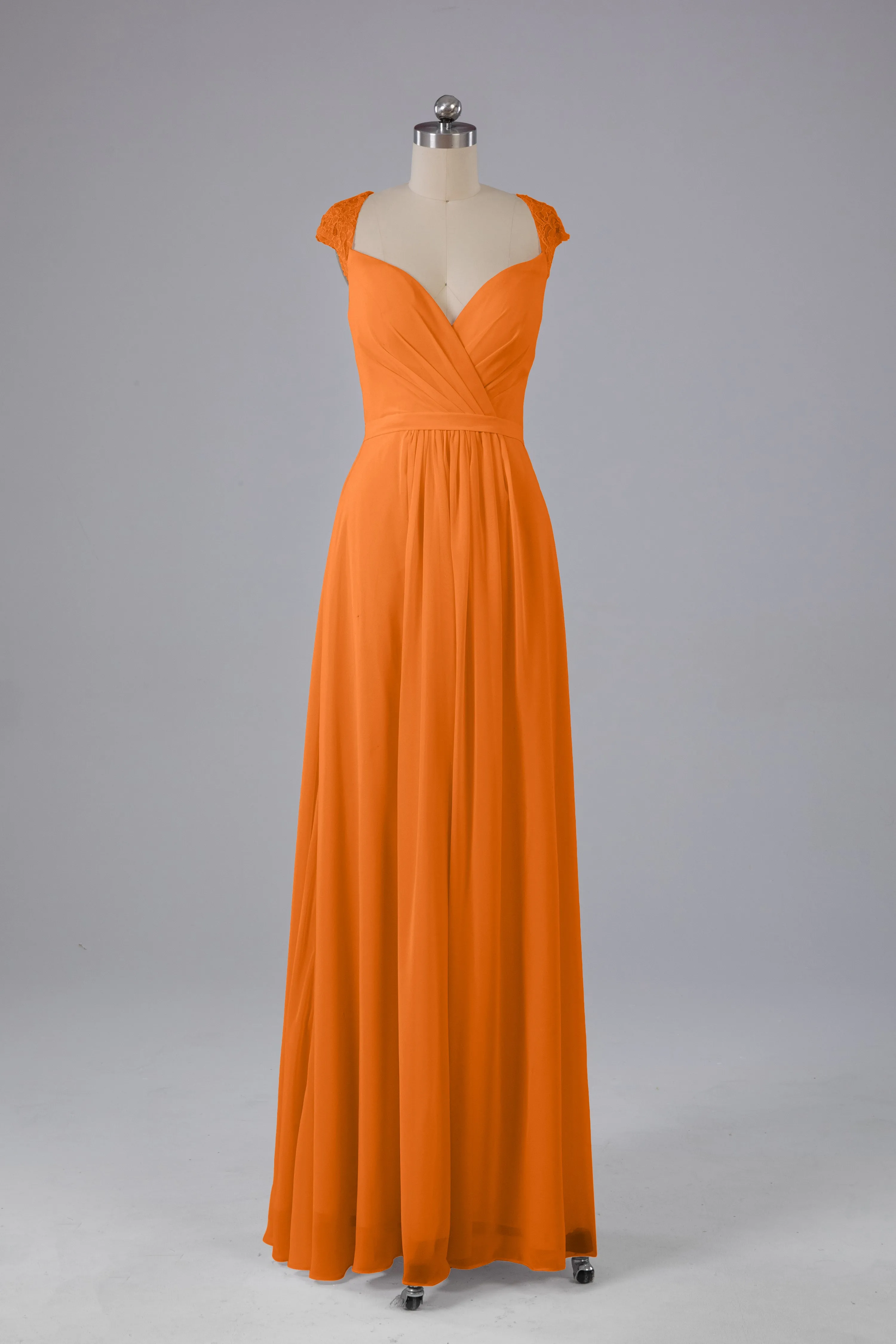 Simple Cap Sleeves Chiffon Floor Length Bridesmaid Dresses