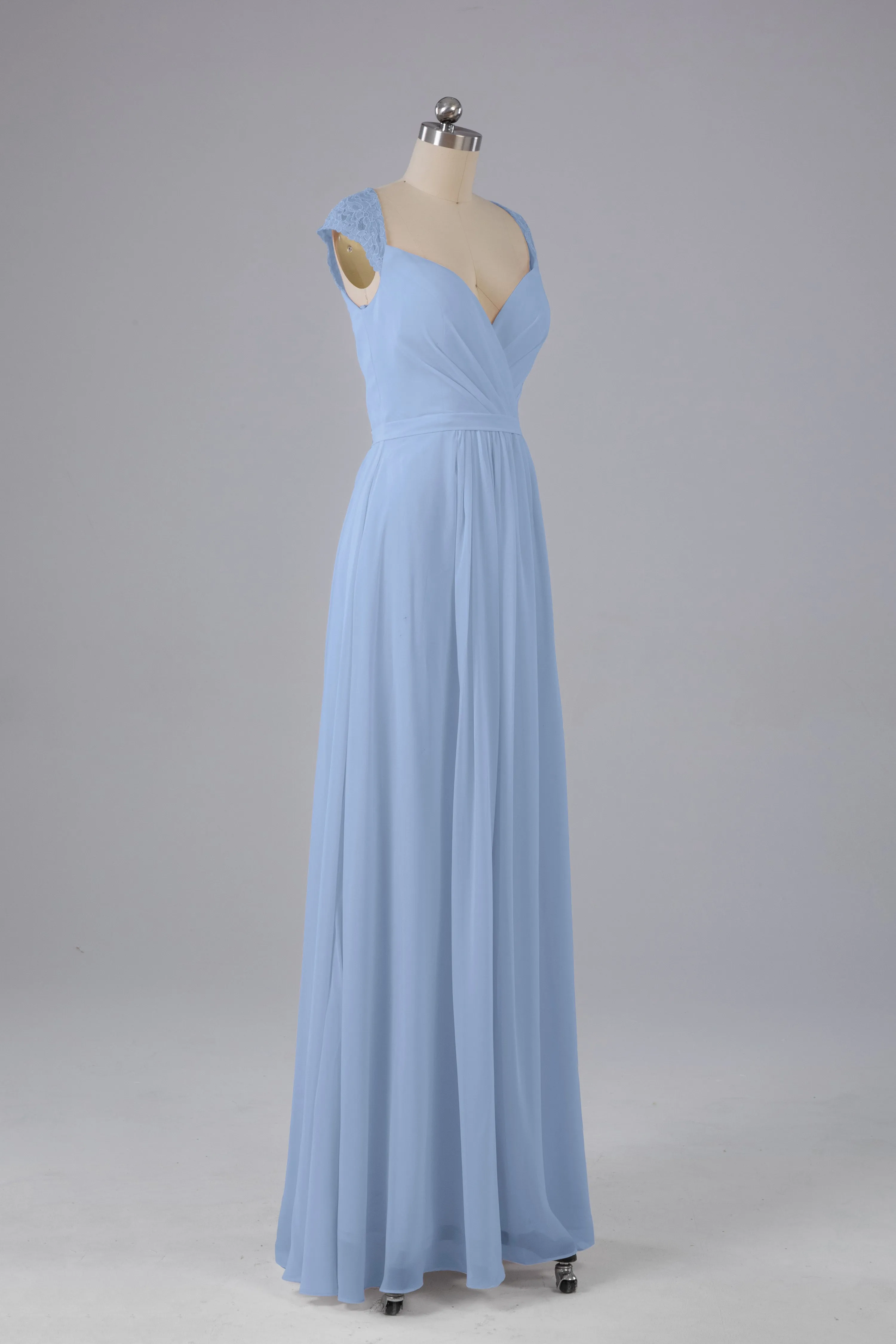 Simple Cap Sleeves Chiffon Floor Length Bridesmaid Dresses