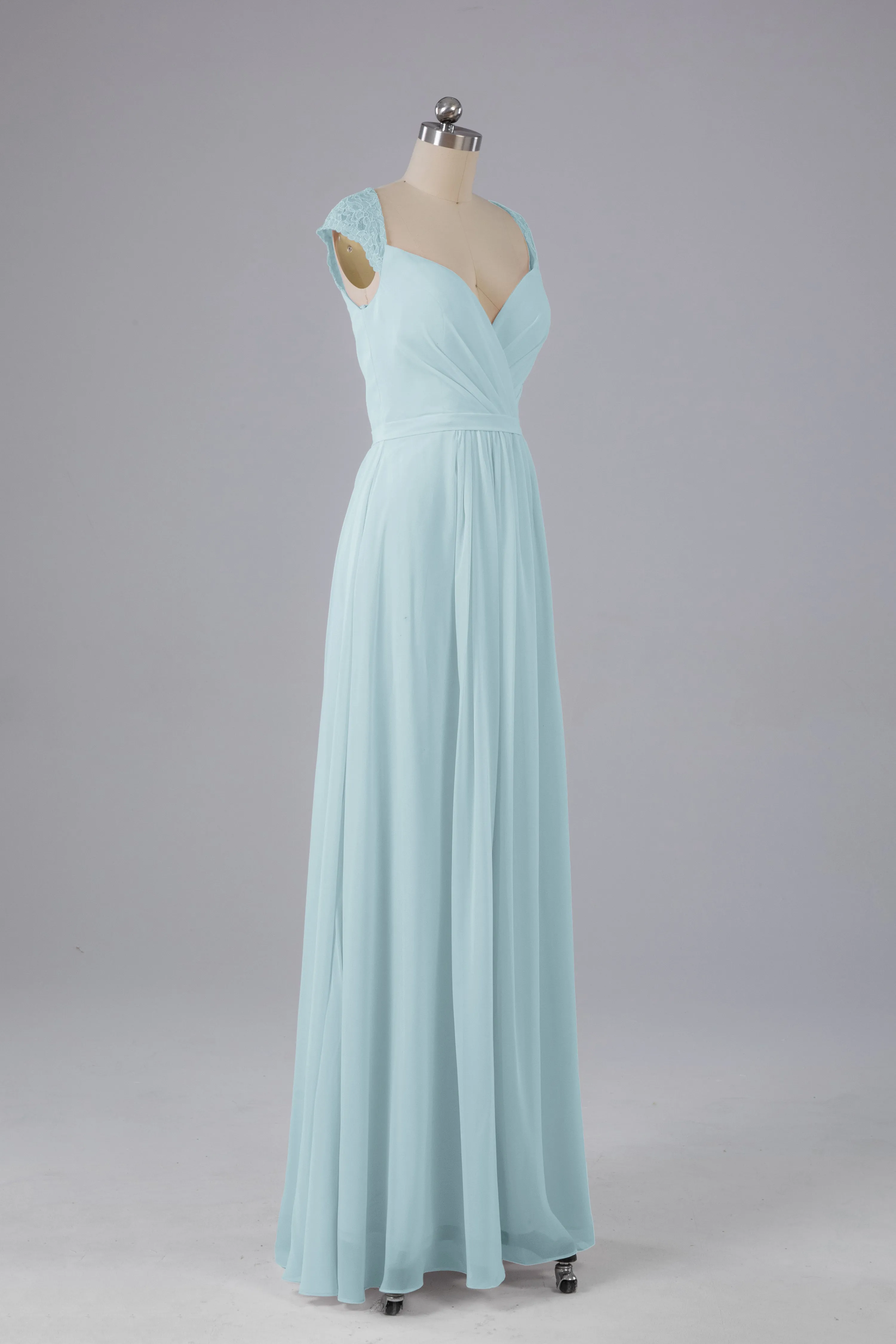Simple Cap Sleeves Chiffon Floor Length Bridesmaid Dresses