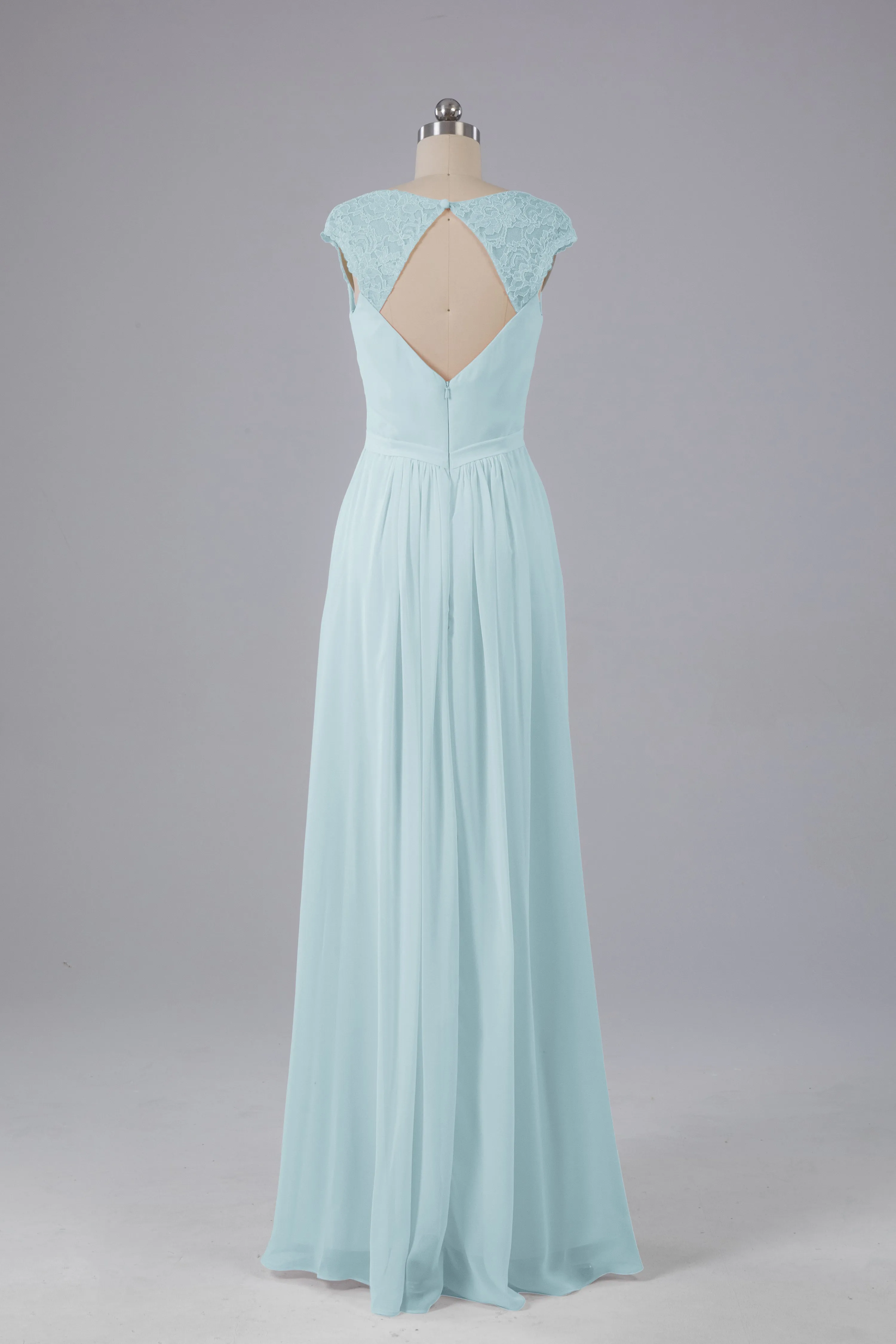 Simple Cap Sleeves Chiffon Floor Length Bridesmaid Dresses