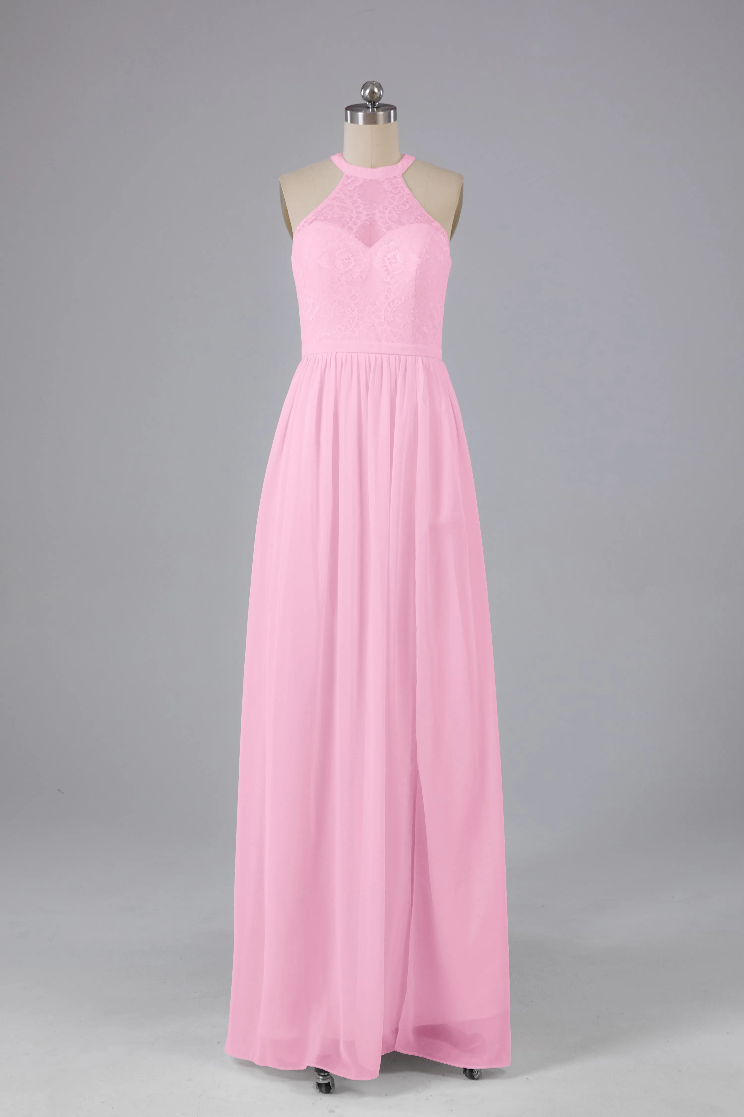 Simple Halter Lace Long Bridesmaid Dresses with Split