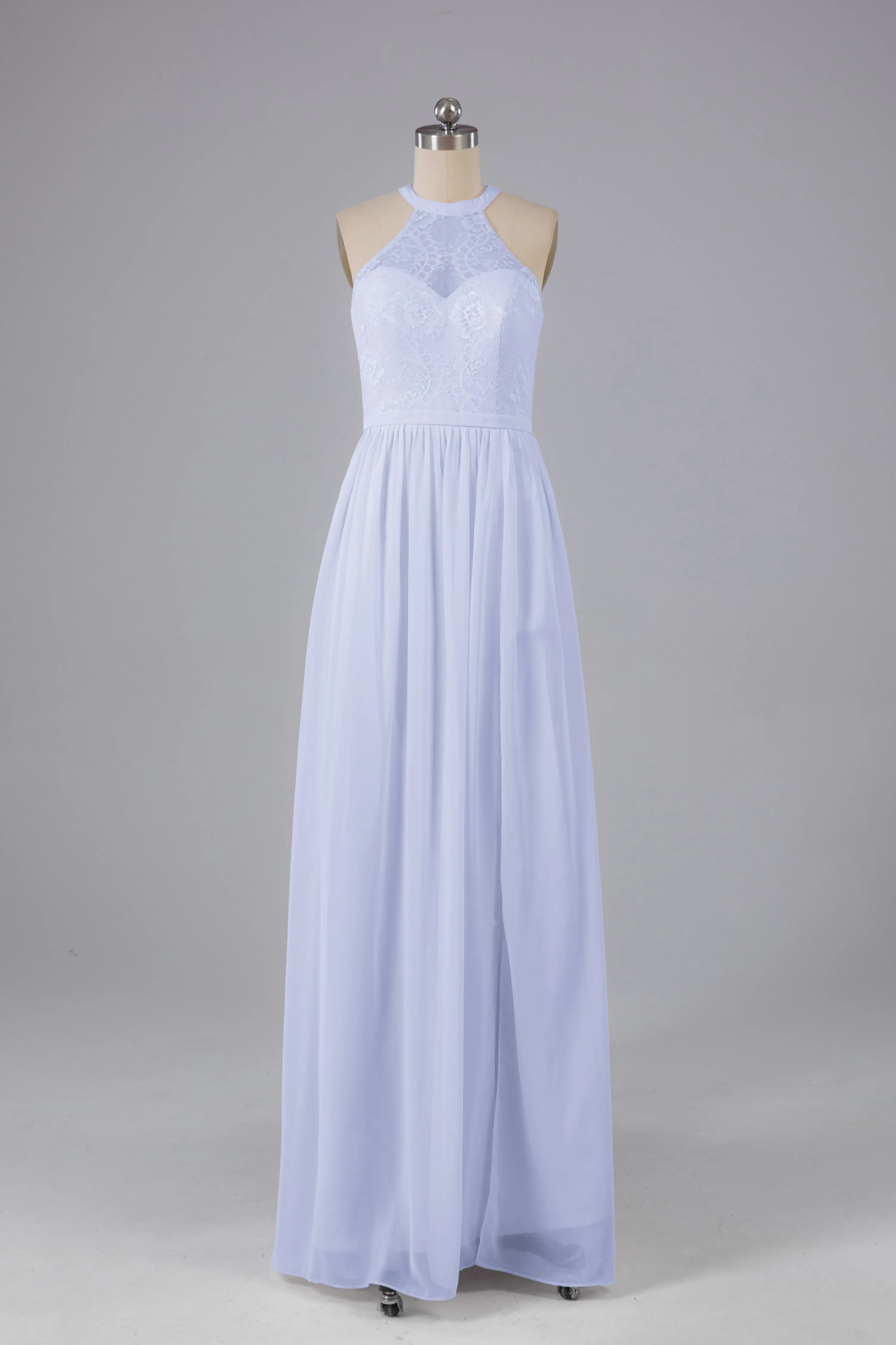 Simple Halter Lace Long Bridesmaid Dresses with Split