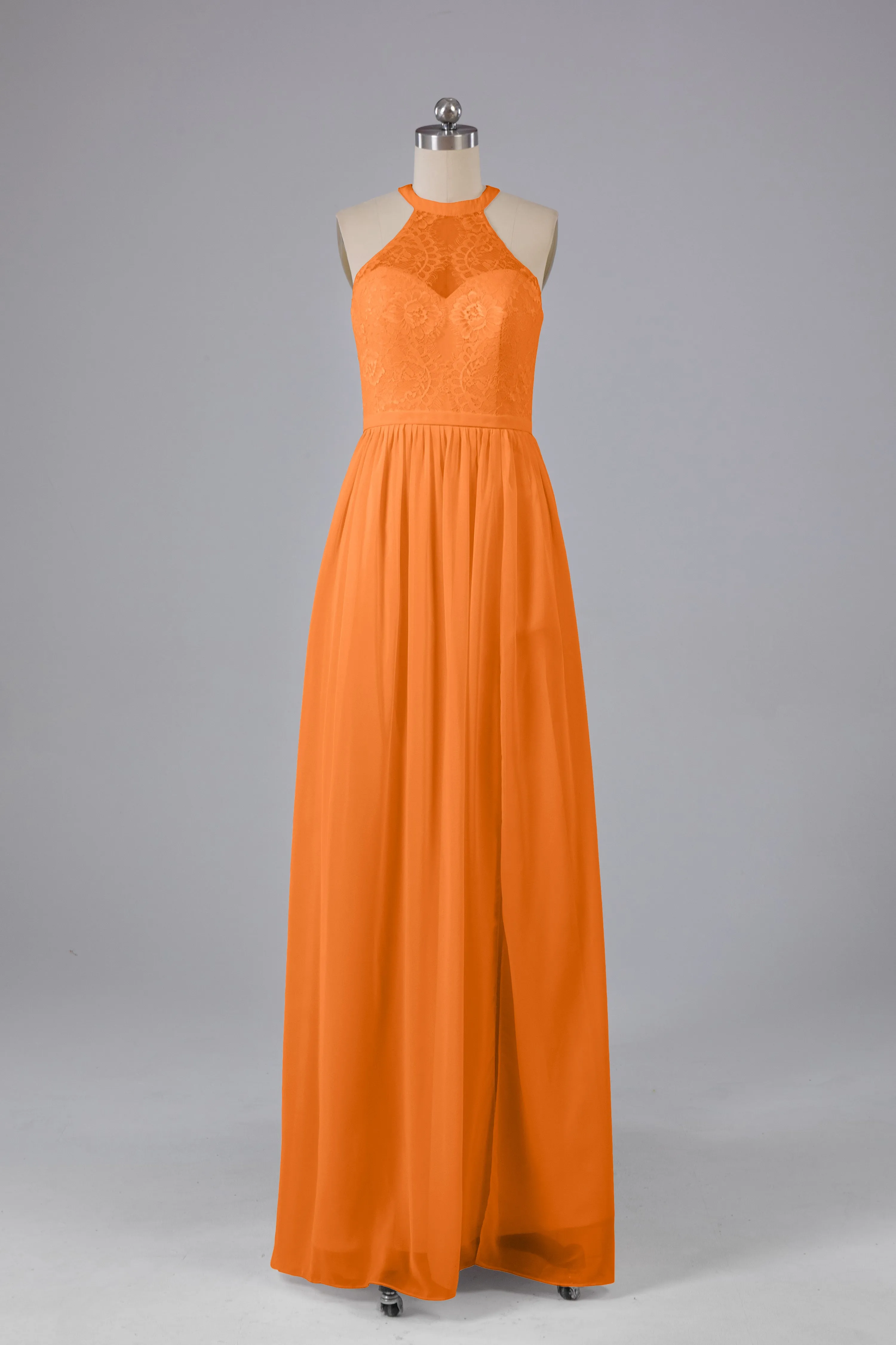 Simple Halter Lace Long Bridesmaid Dresses with Split