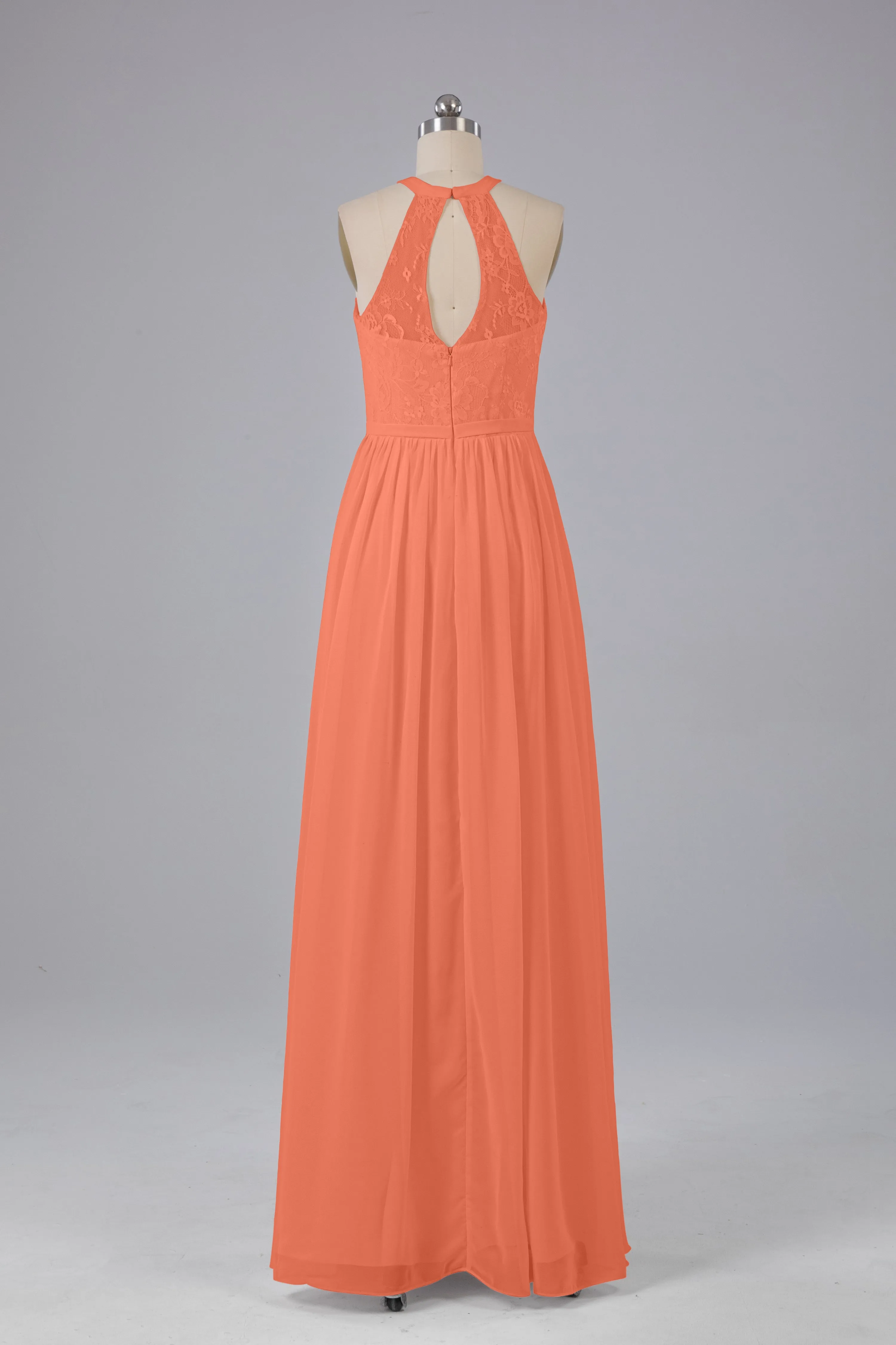 Simple Halter Lace Long Bridesmaid Dresses with Split