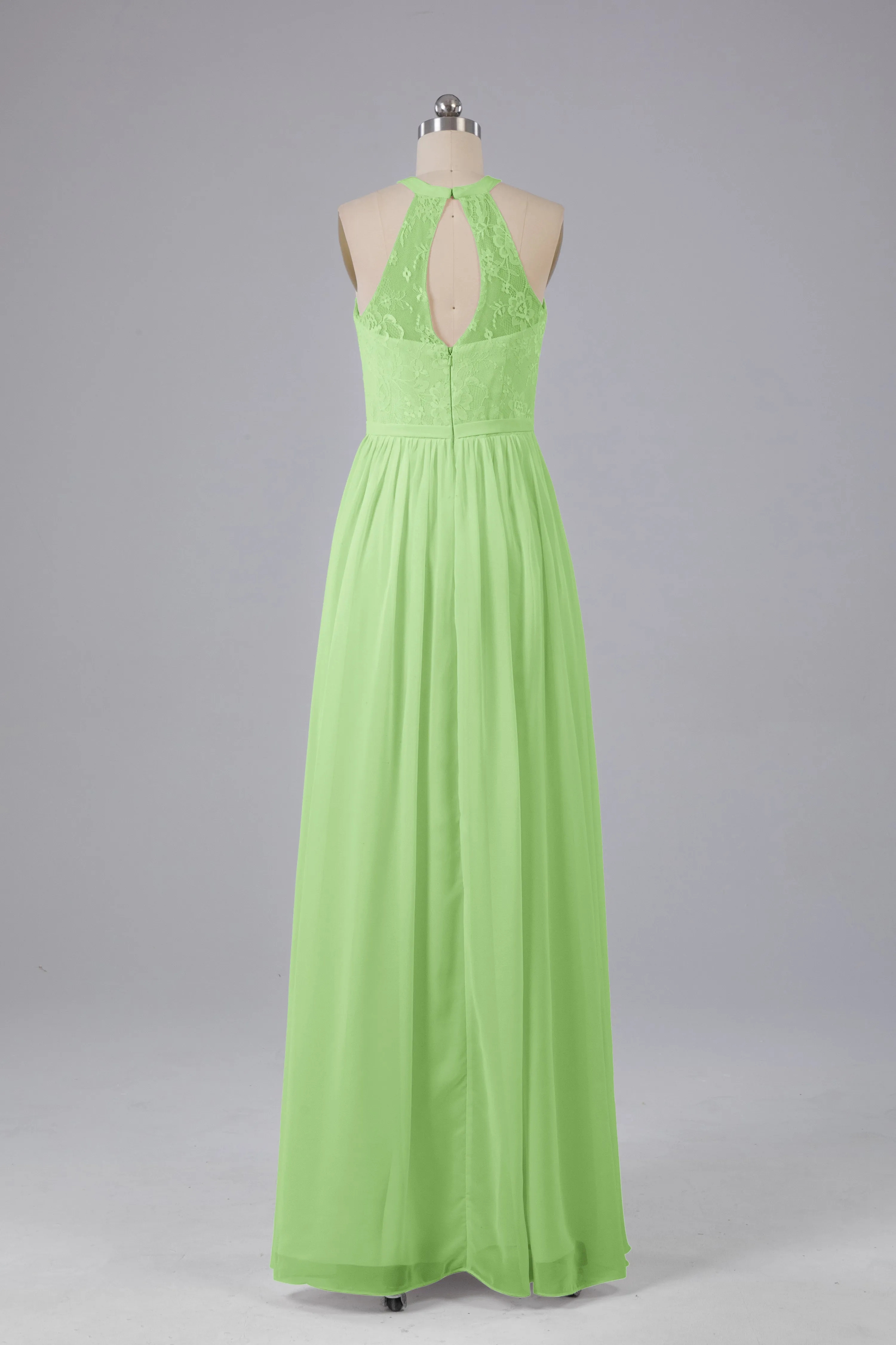 Simple Halter Lace Long Bridesmaid Dresses with Split
