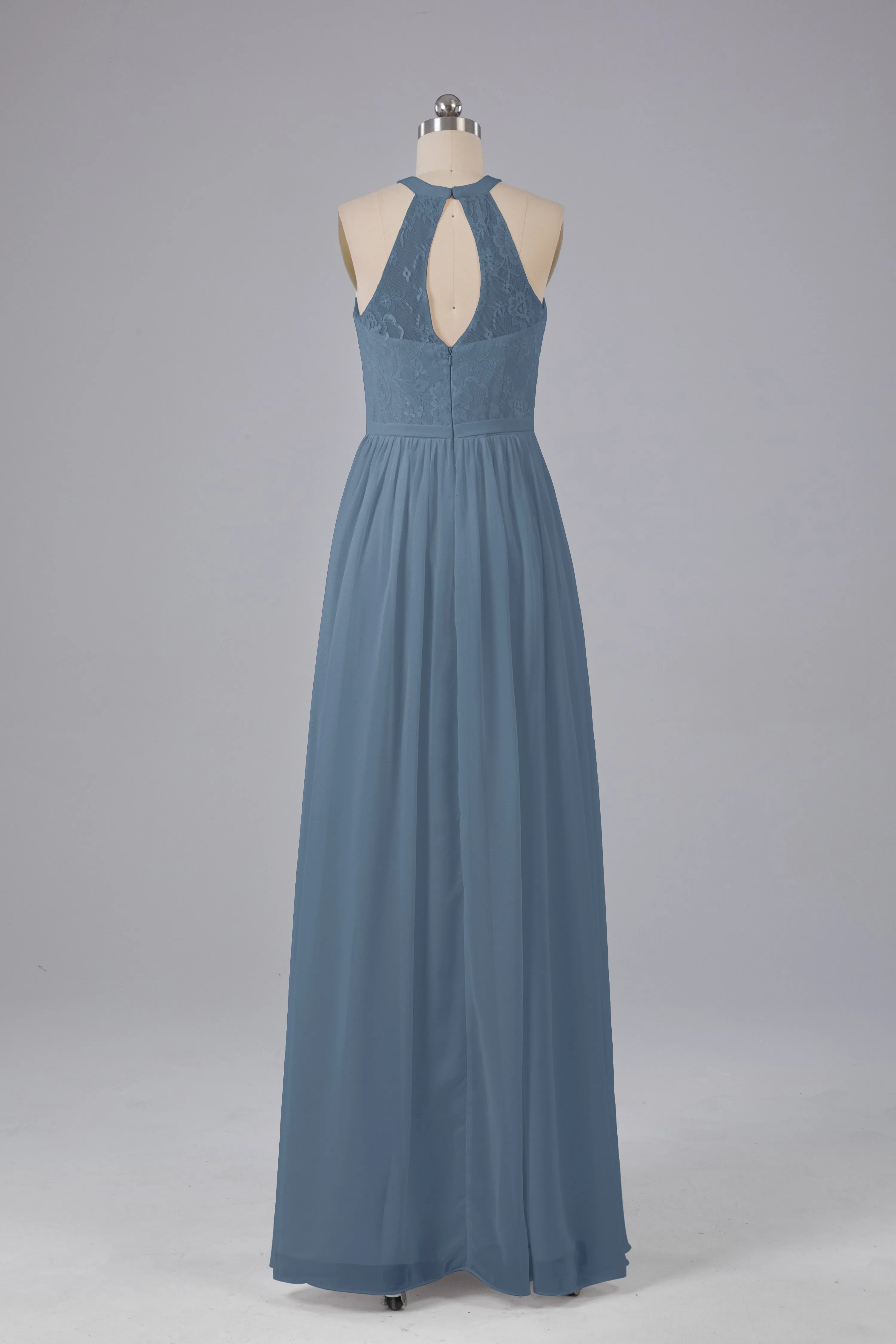 Simple Halter Lace Long Bridesmaid Dresses with Split