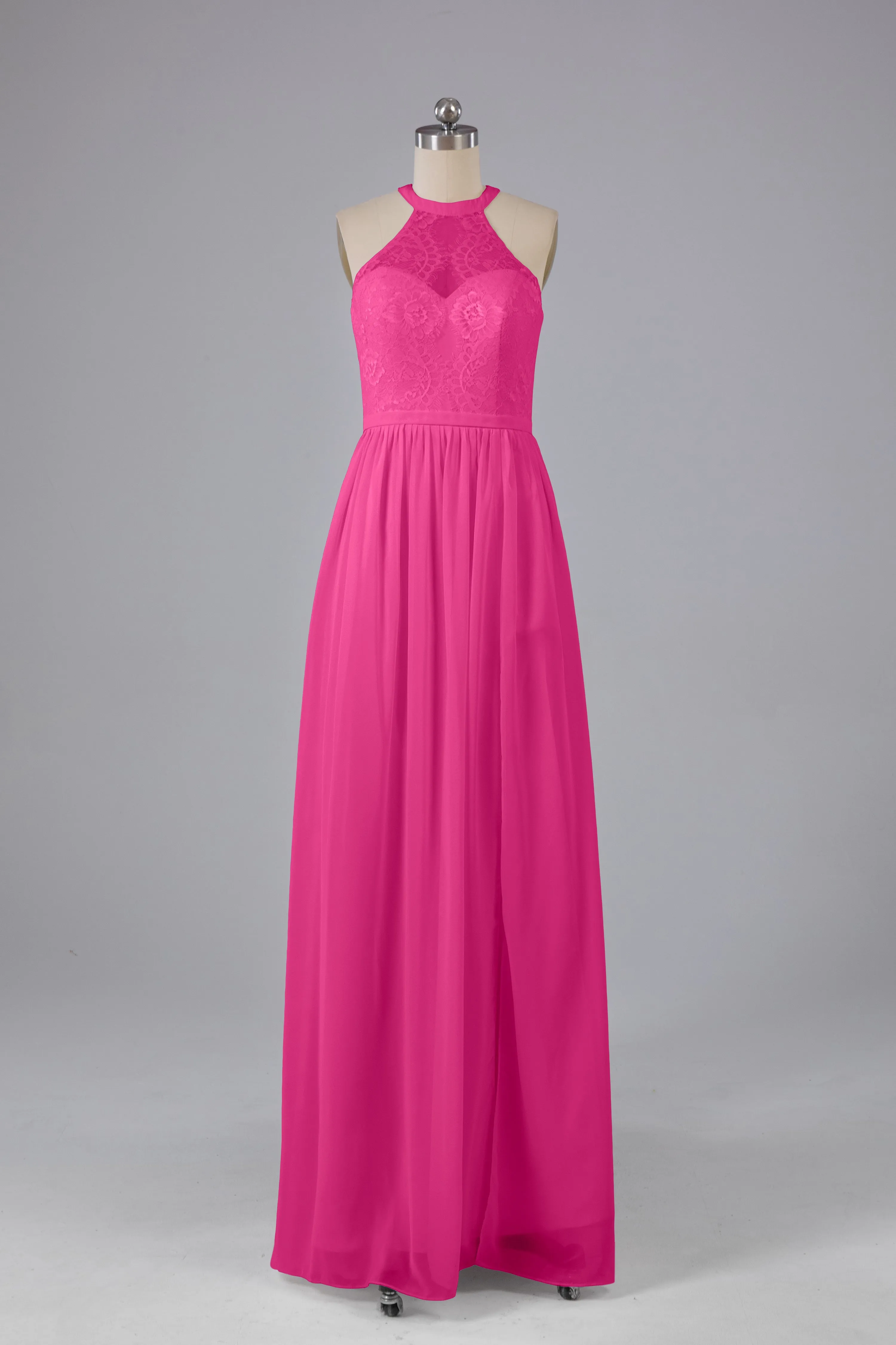 Simple Halter Lace Long Bridesmaid Dresses with Split