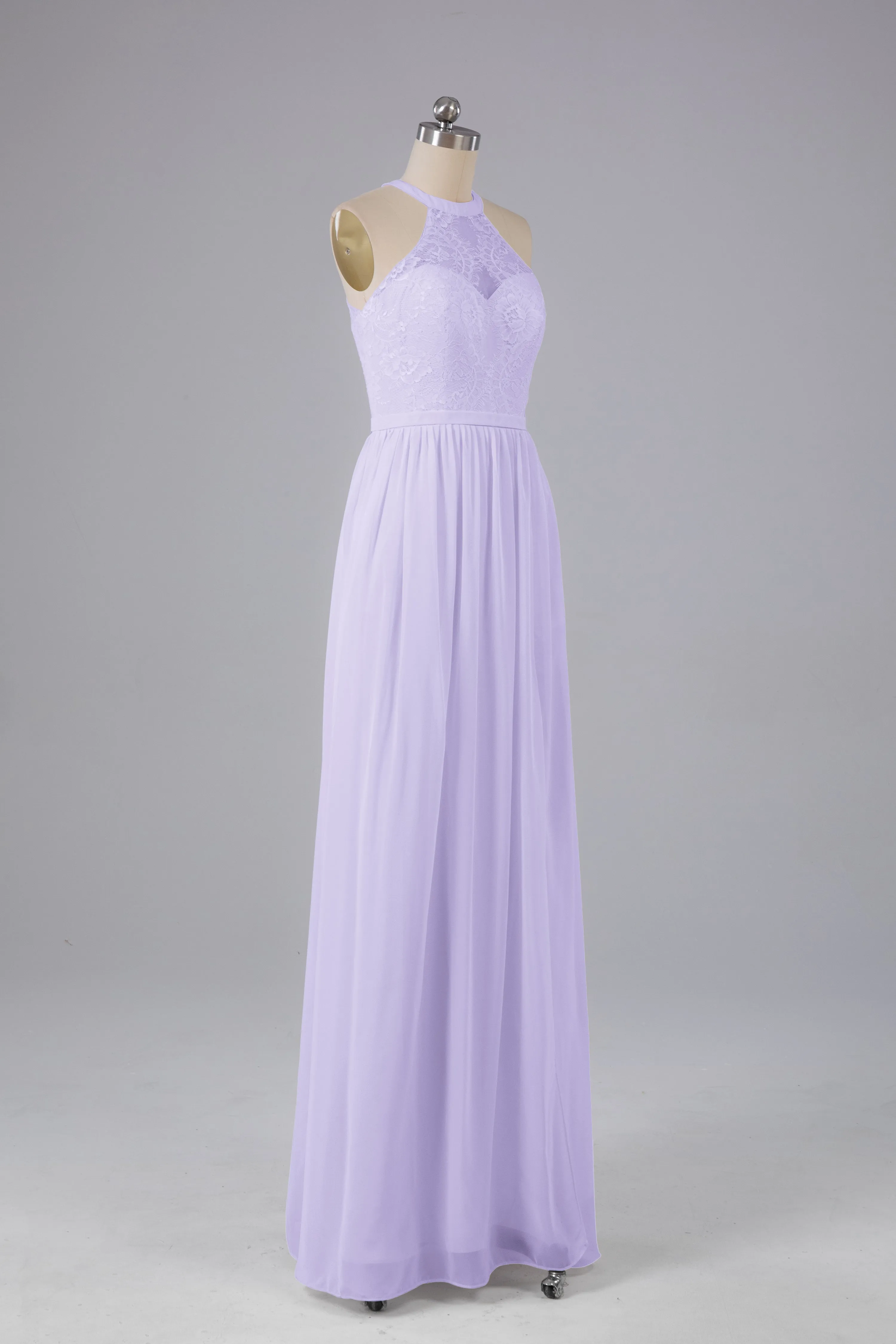 Simple Halter Lace Long Bridesmaid Dresses with Split