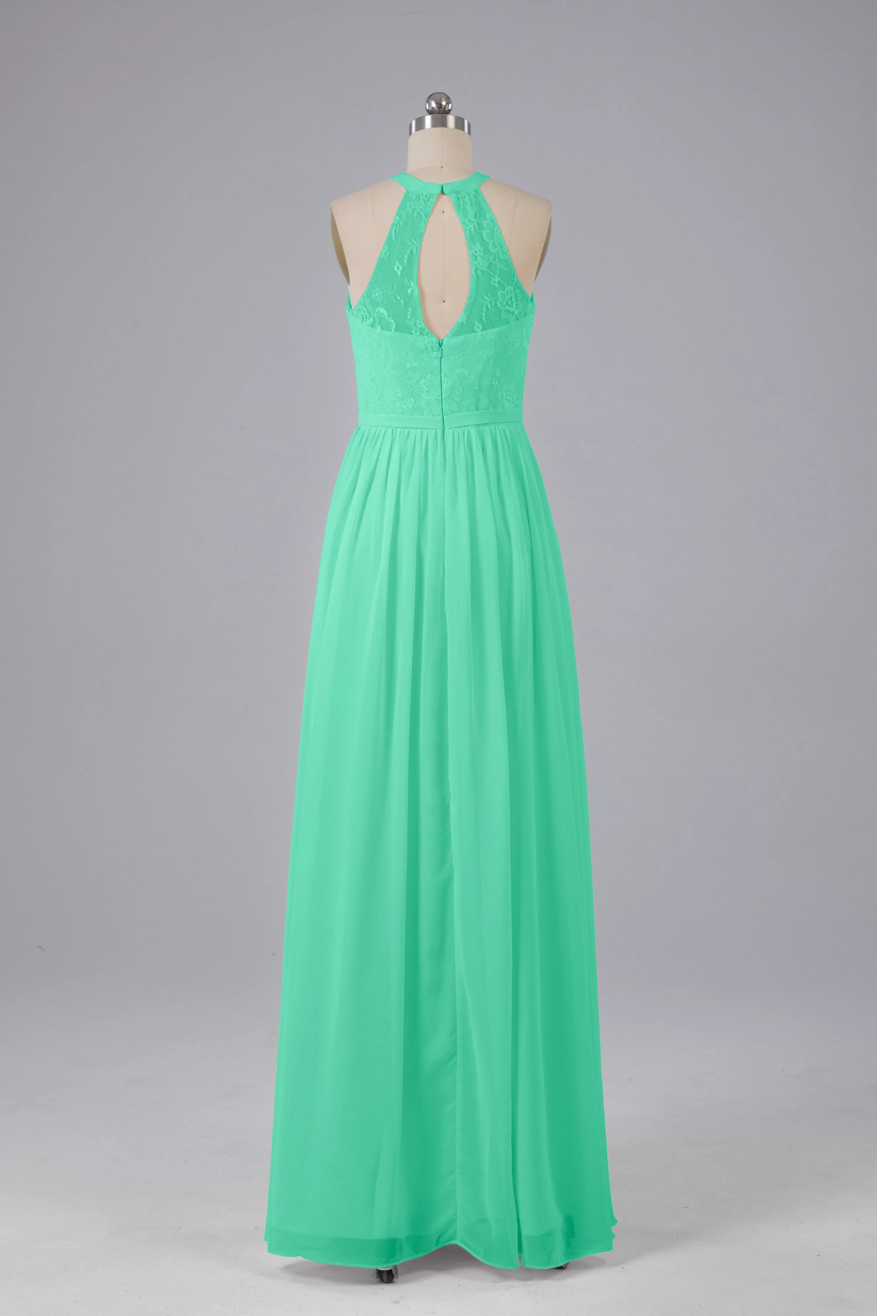 Simple Halter Lace Long Bridesmaid Dresses with Split