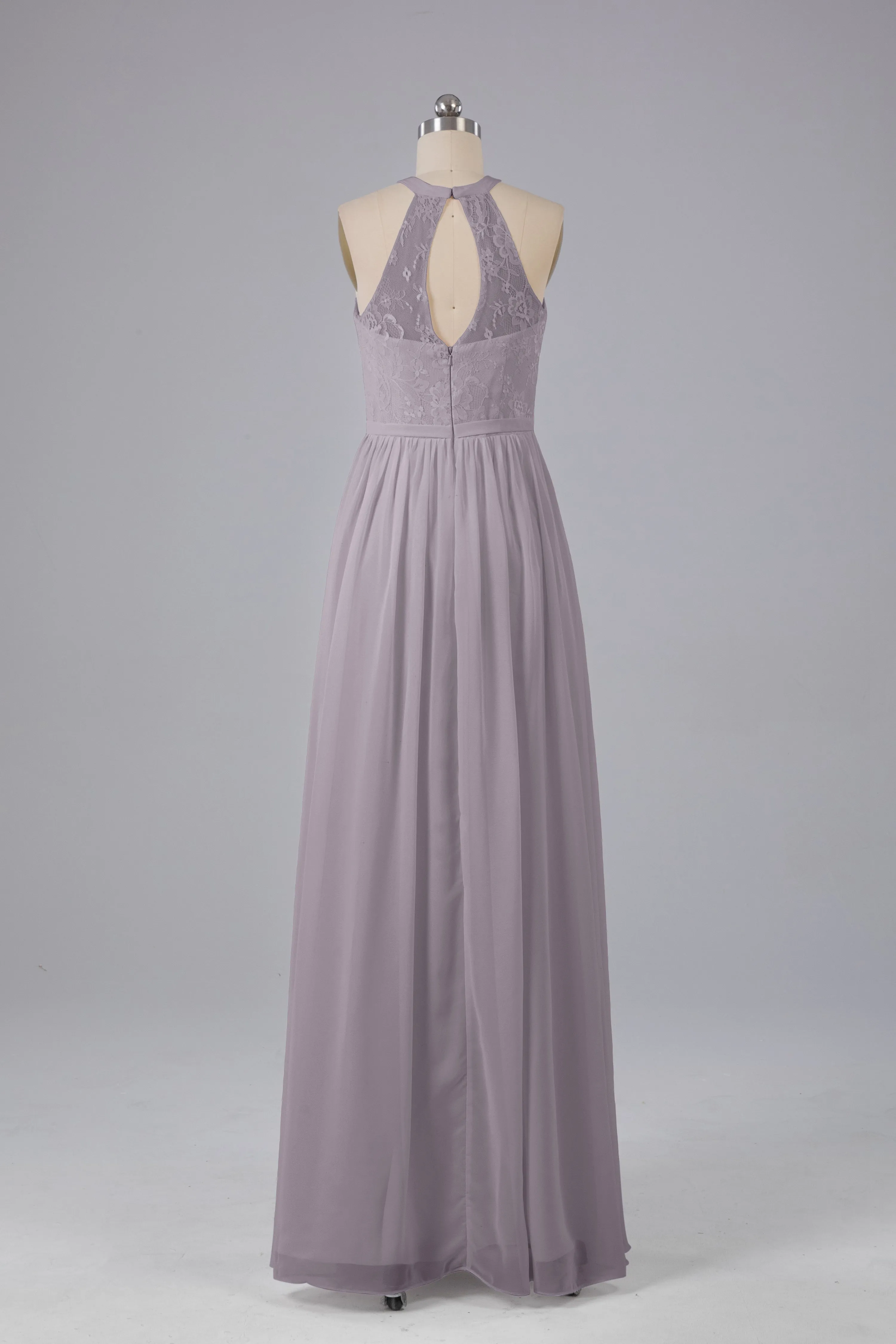 Simple Halter Lace Long Bridesmaid Dresses with Split