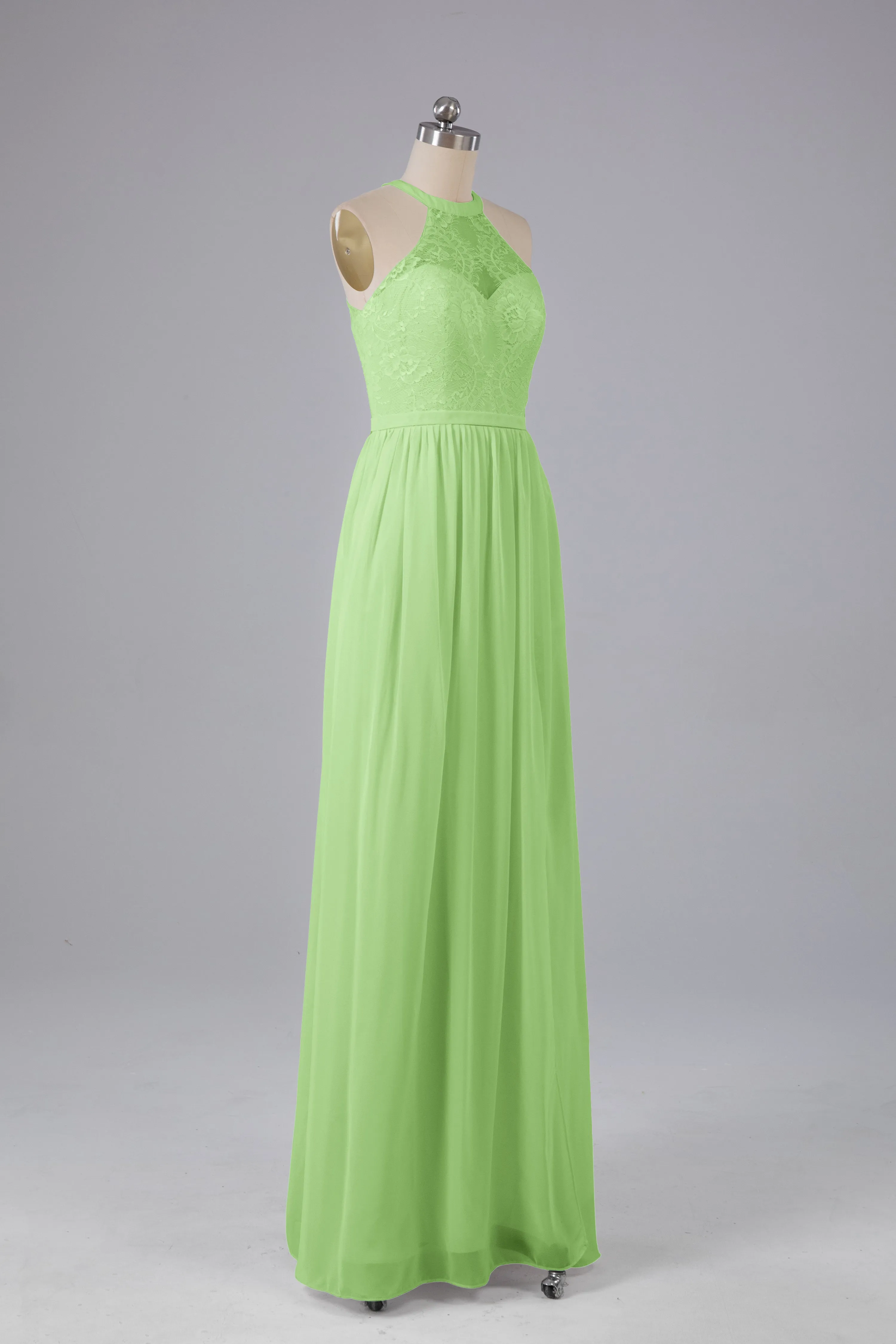Simple Halter Lace Long Bridesmaid Dresses with Split
