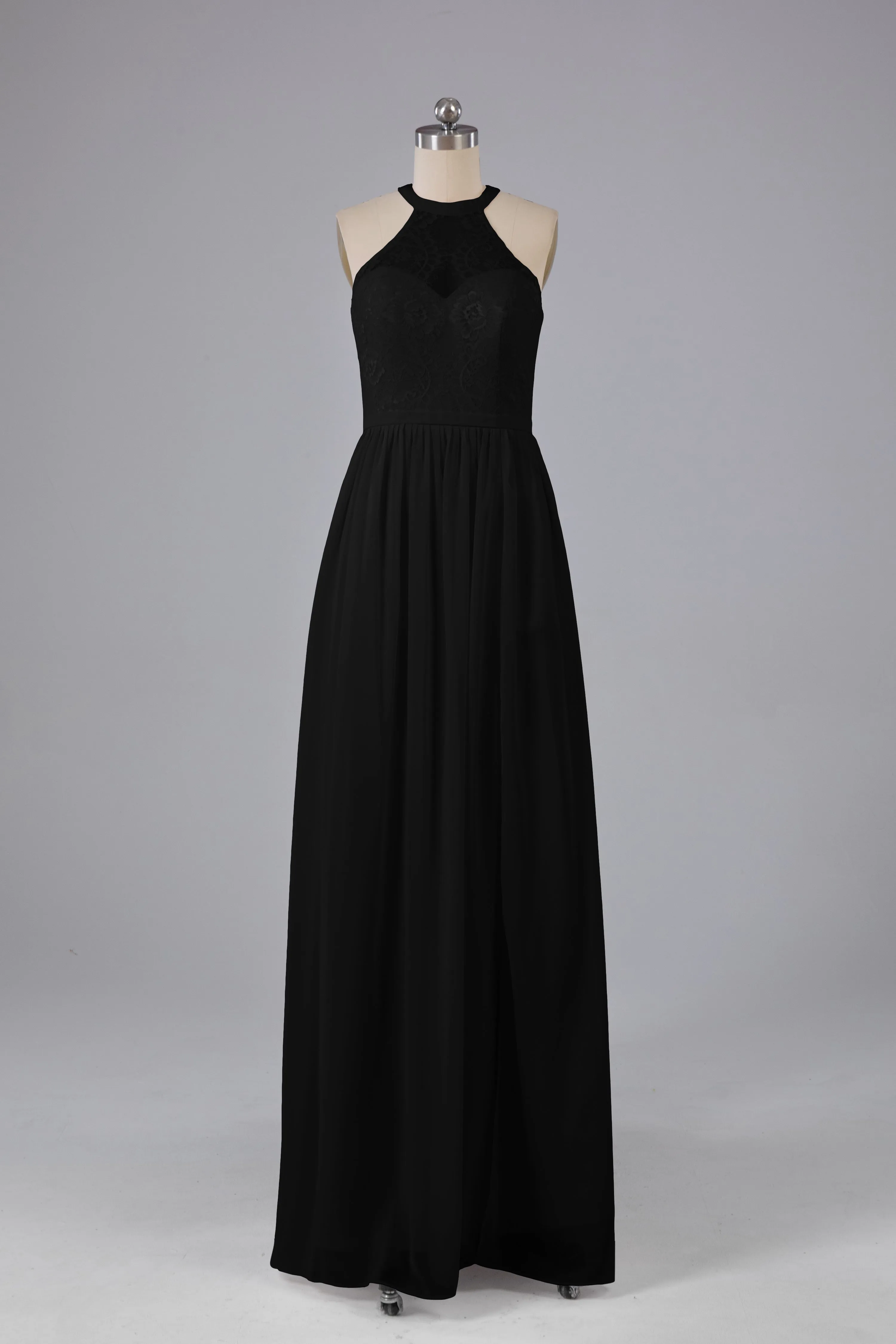 Simple Halter Lace Long Bridesmaid Dresses with Split