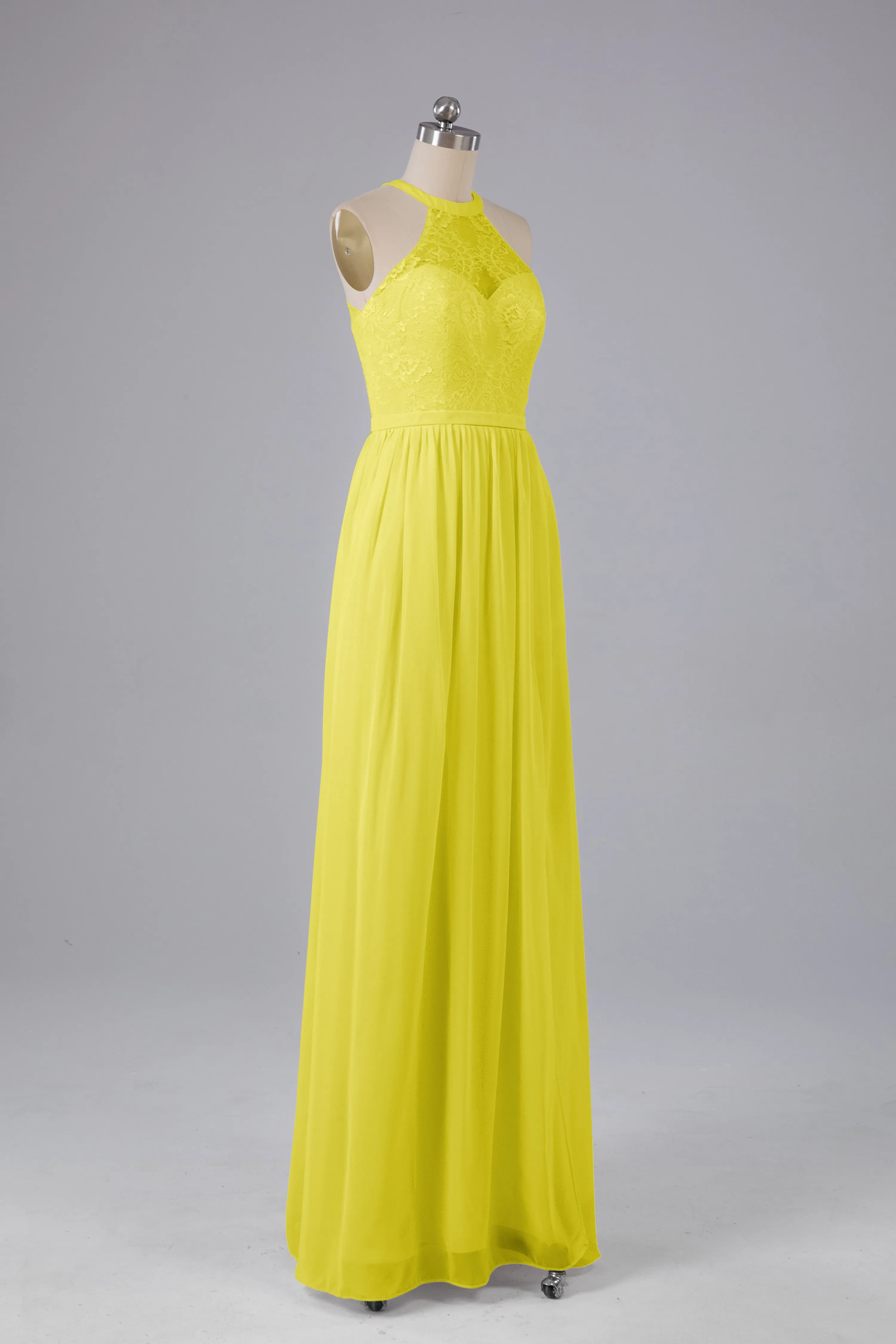 Simple Halter Lace Long Bridesmaid Dresses with Split