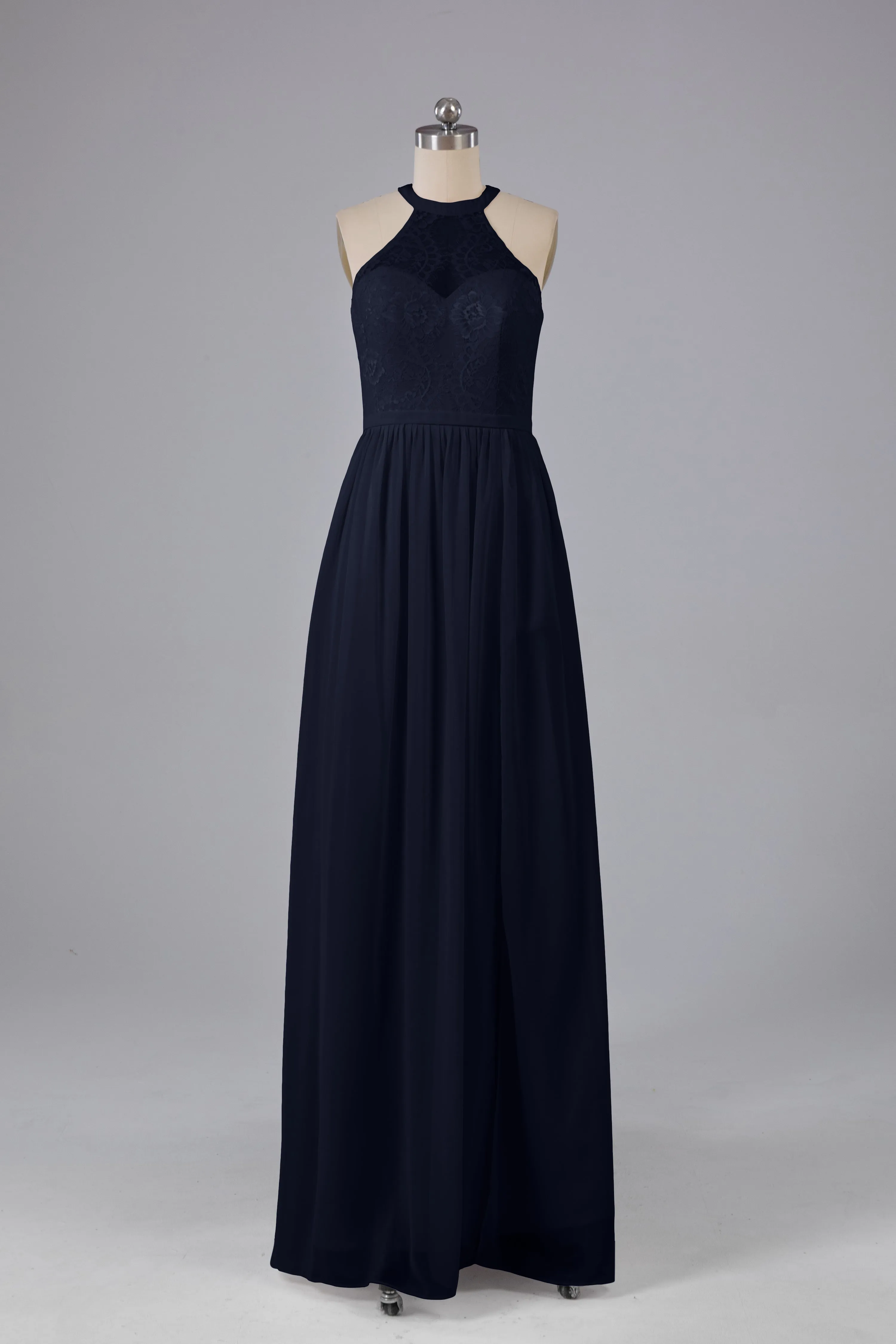 Simple Halter Lace Long Bridesmaid Dresses with Split
