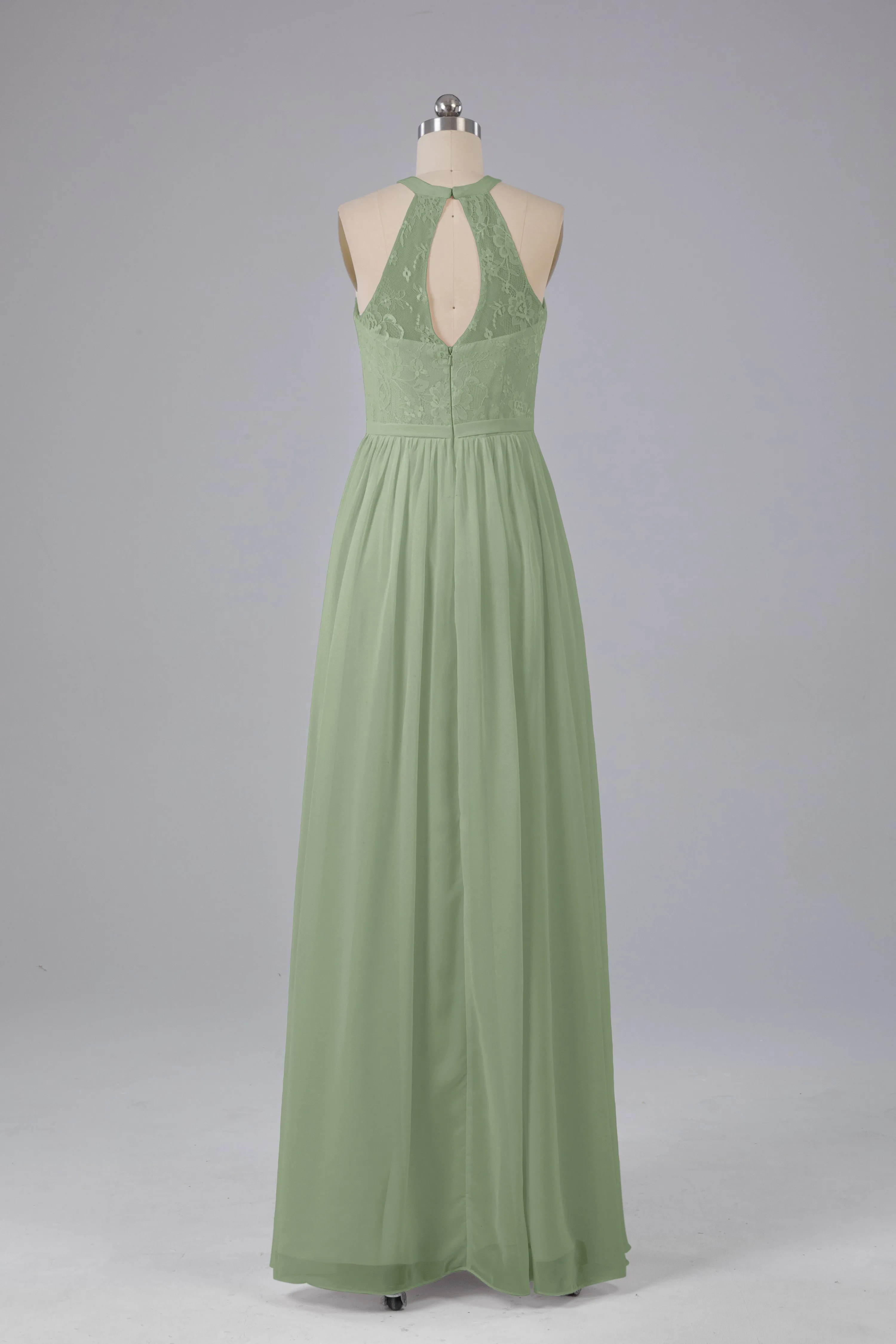Simple Halter Lace Long Bridesmaid Dresses with Split