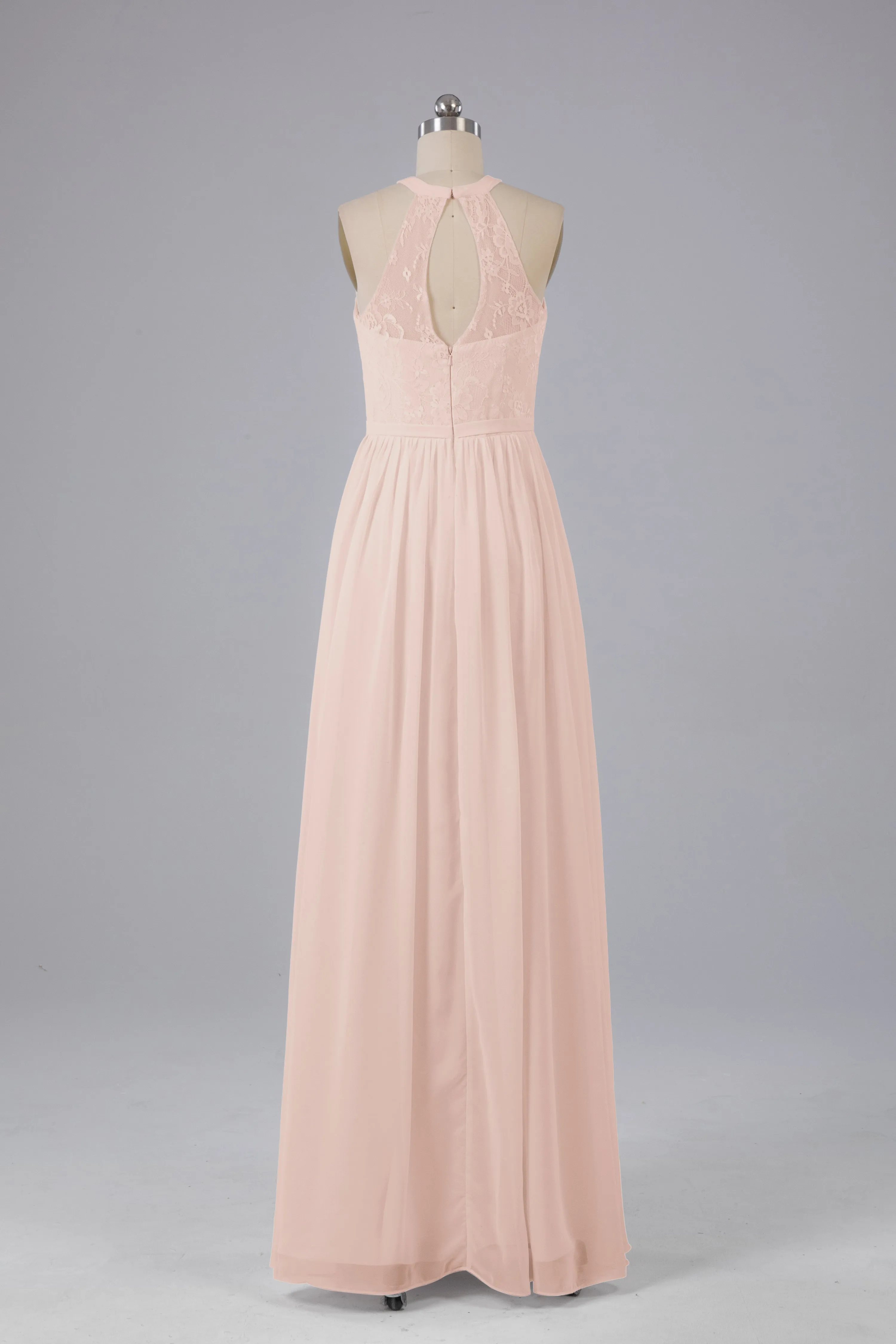 Simple Halter Lace Long Bridesmaid Dresses with Split