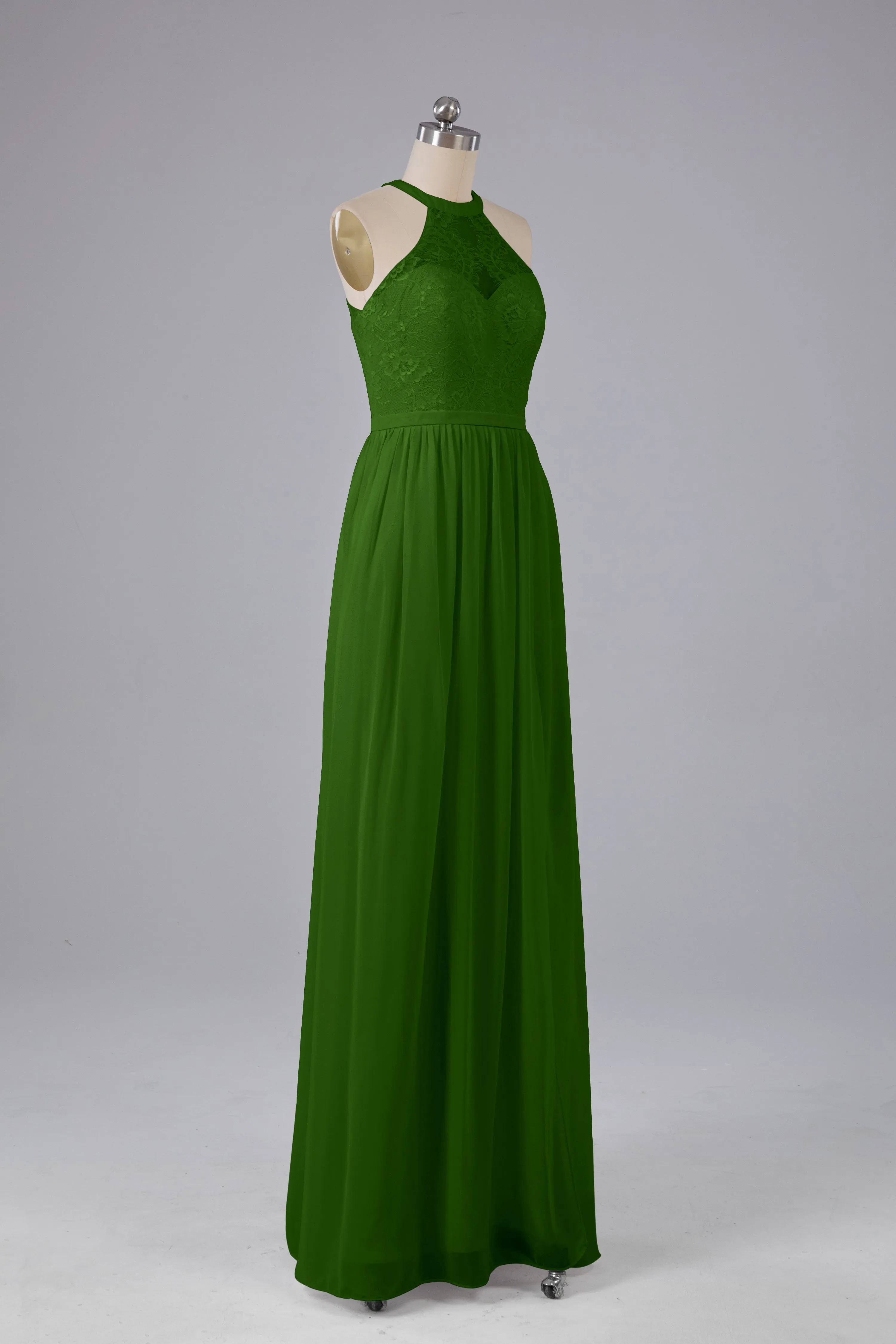 Simple Halter Lace Long Bridesmaid Dresses with Split