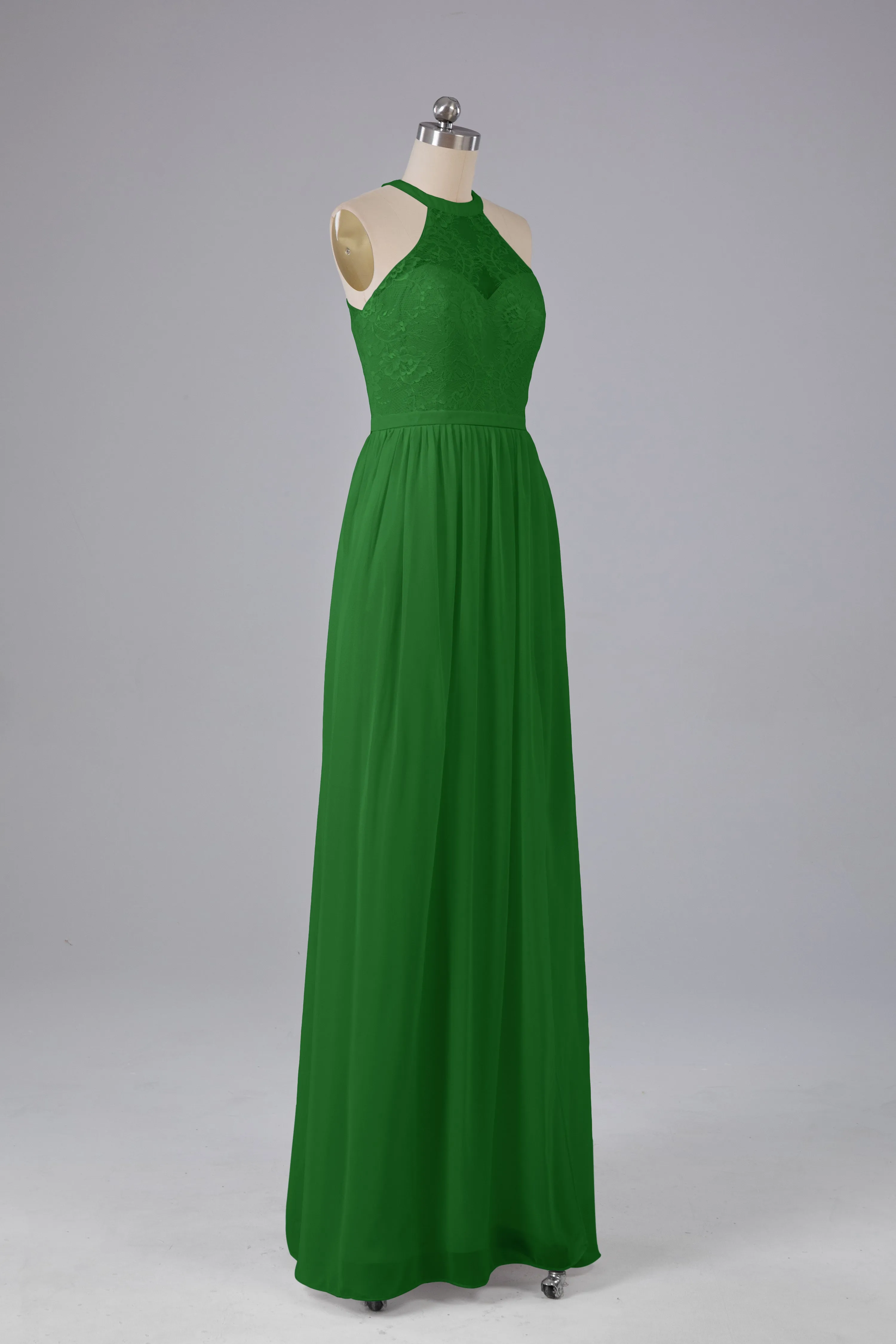 Simple Halter Lace Long Bridesmaid Dresses with Split