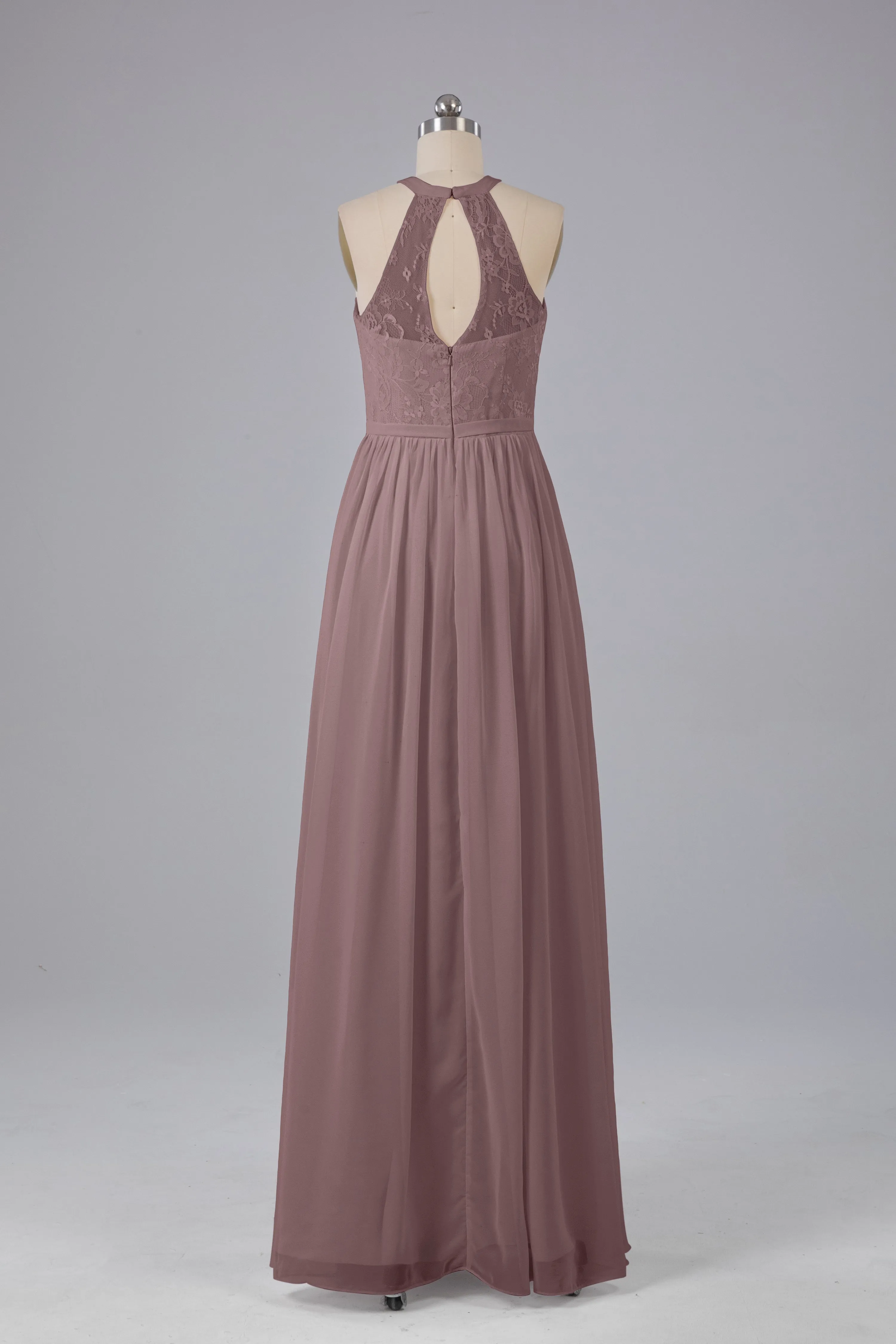 Simple Halter Lace Long Bridesmaid Dresses with Split