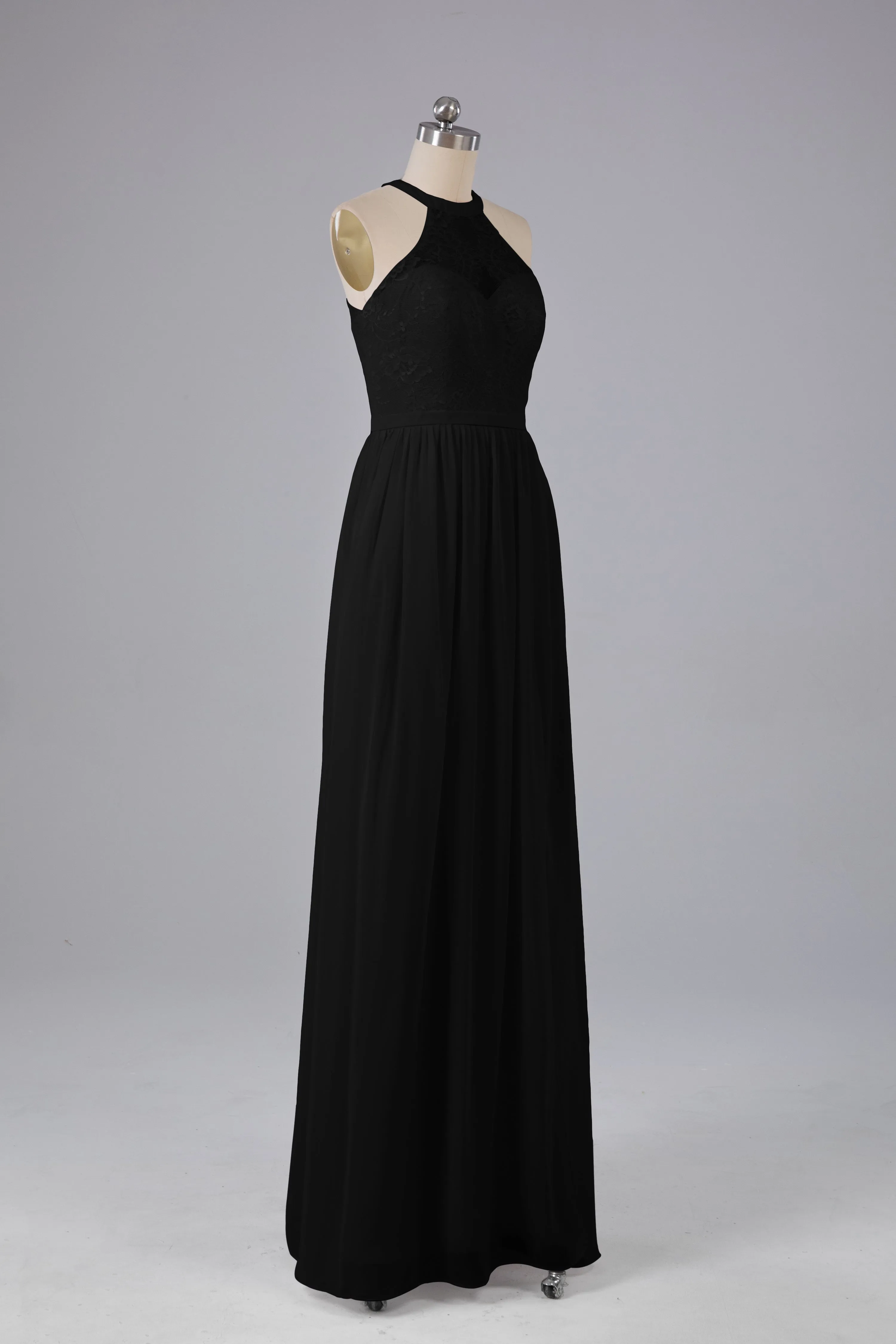 Simple Halter Lace Long Bridesmaid Dresses with Split