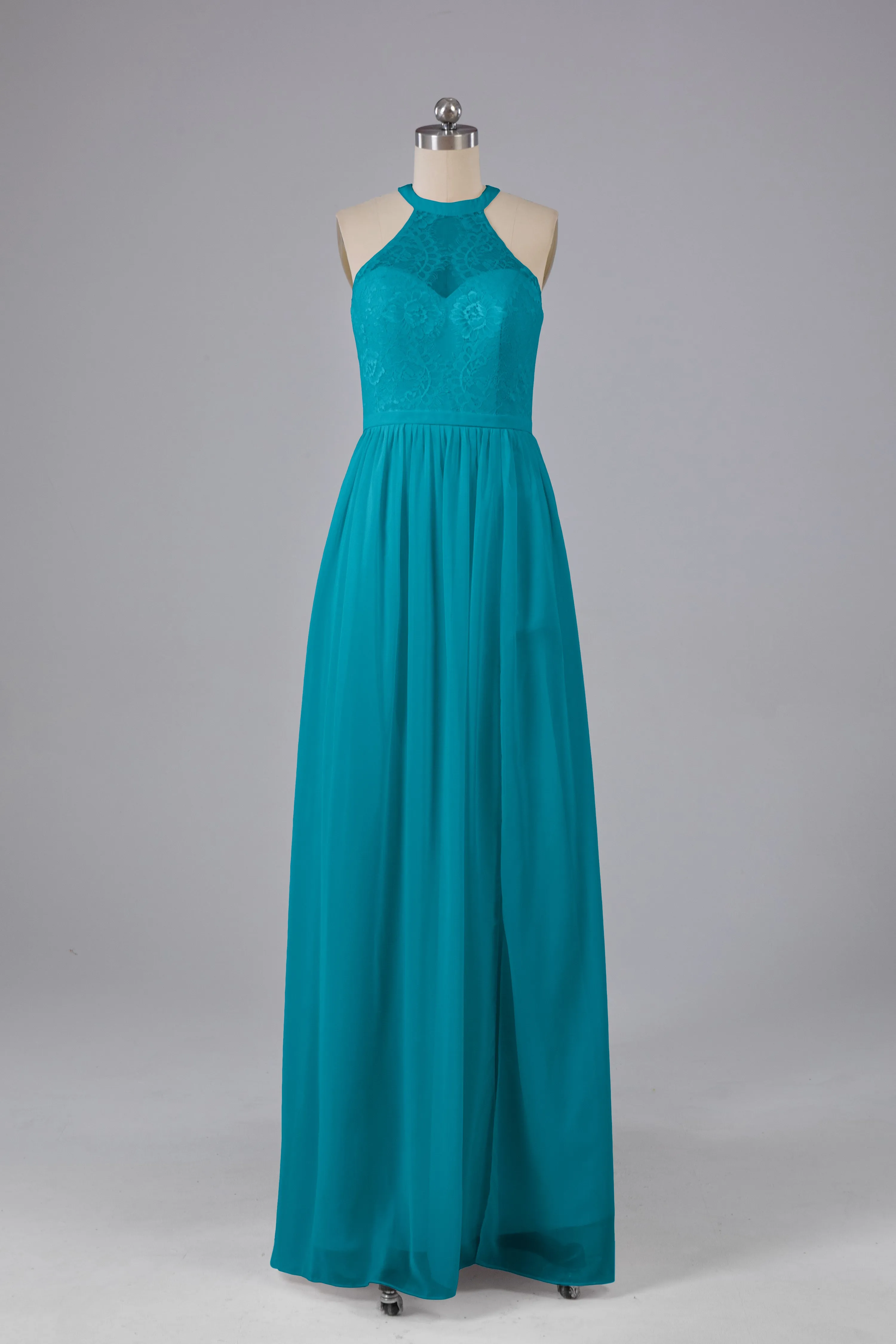 Simple Halter Lace Long Bridesmaid Dresses with Split