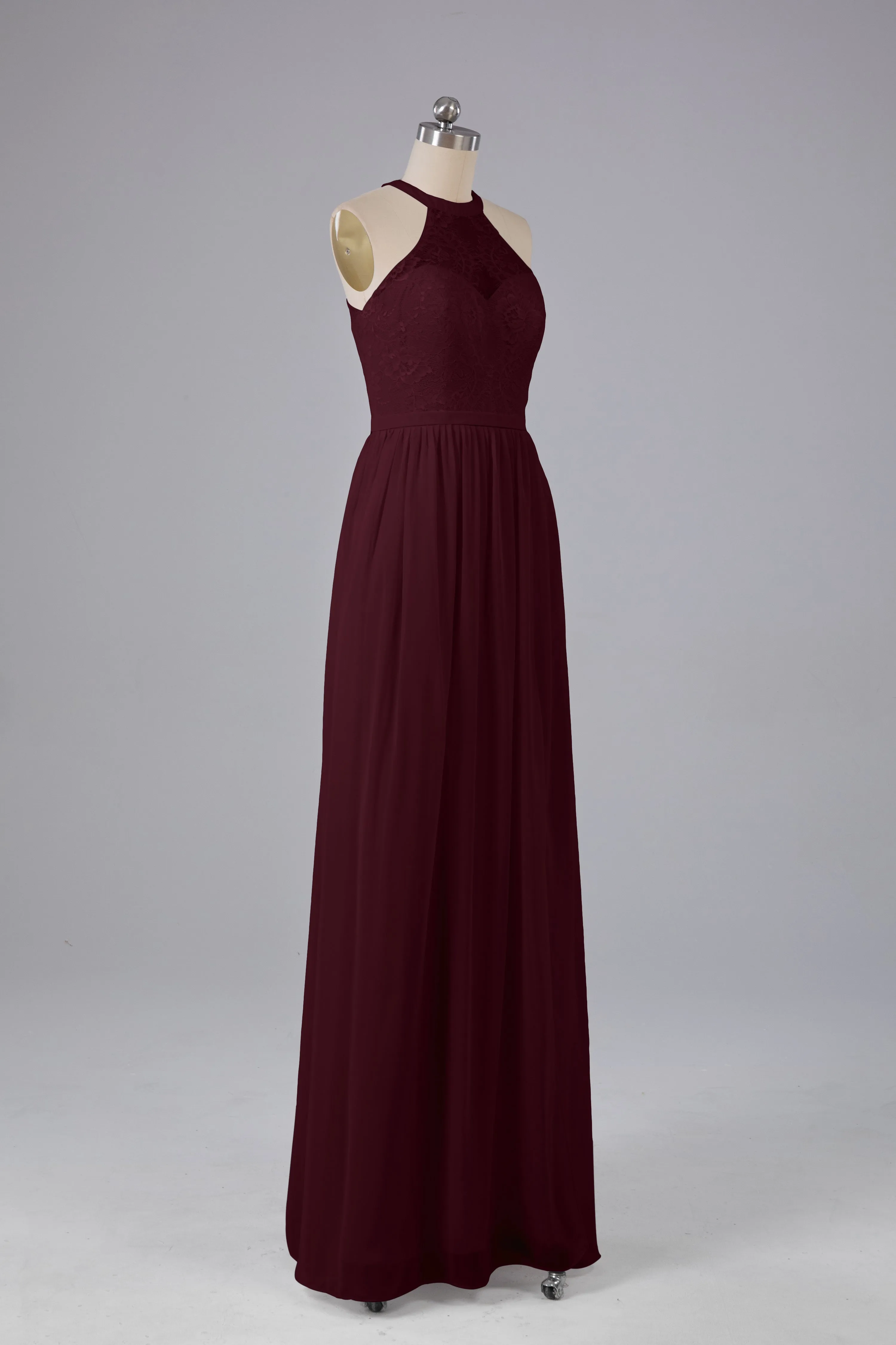 Simple Halter Lace Long Bridesmaid Dresses with Split