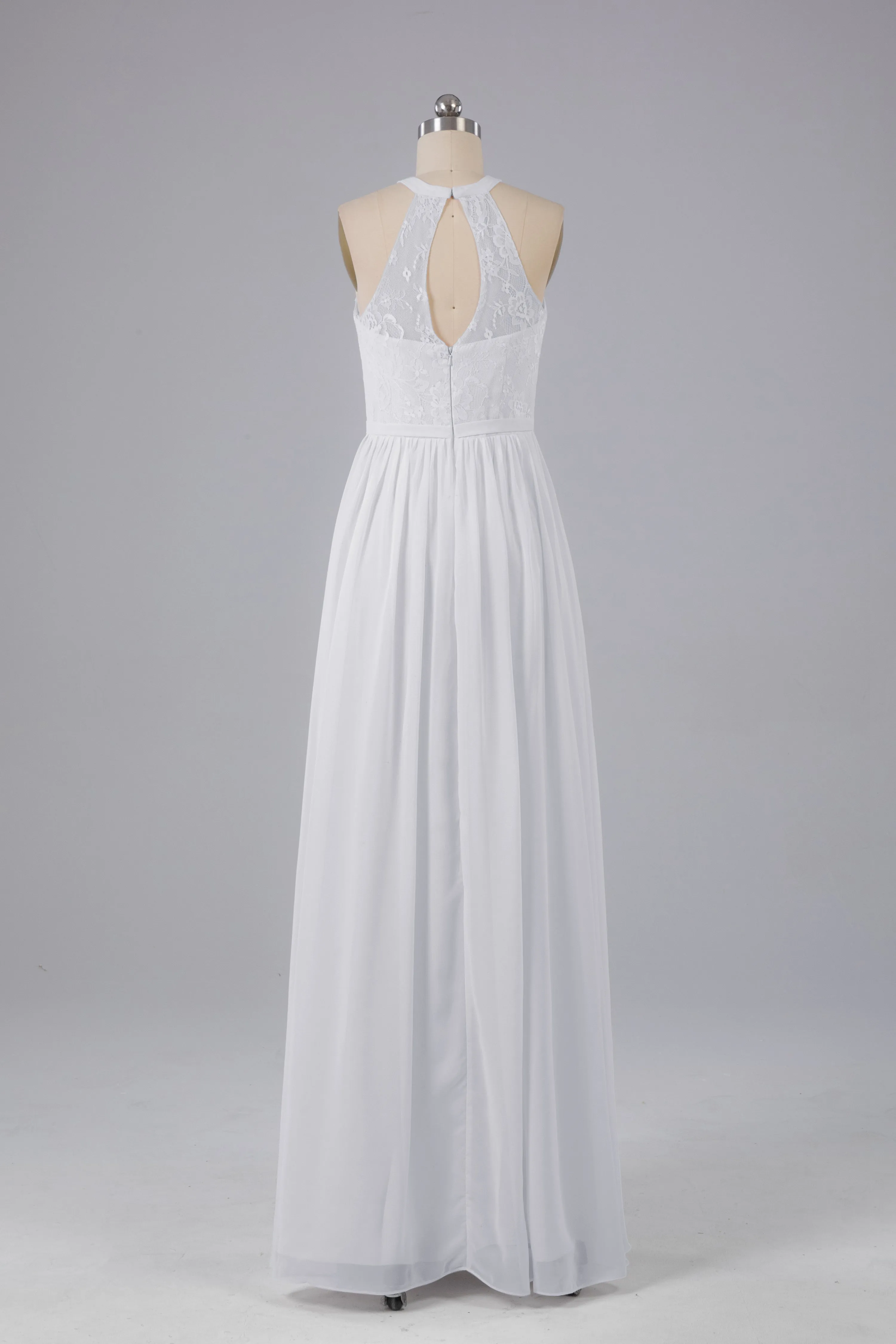 Simple Halter Lace Long Bridesmaid Dresses with Split