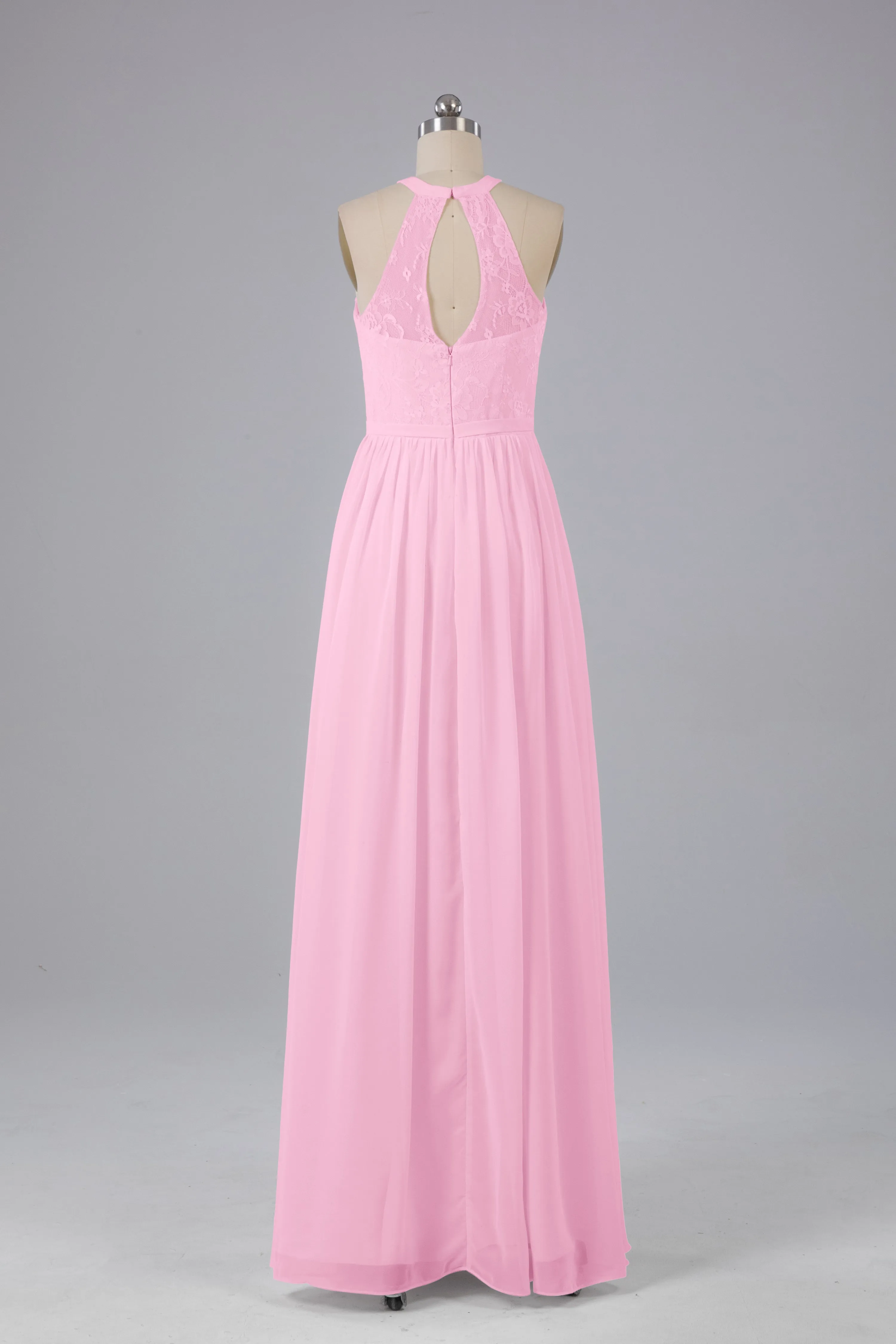 Simple Halter Lace Long Bridesmaid Dresses with Split
