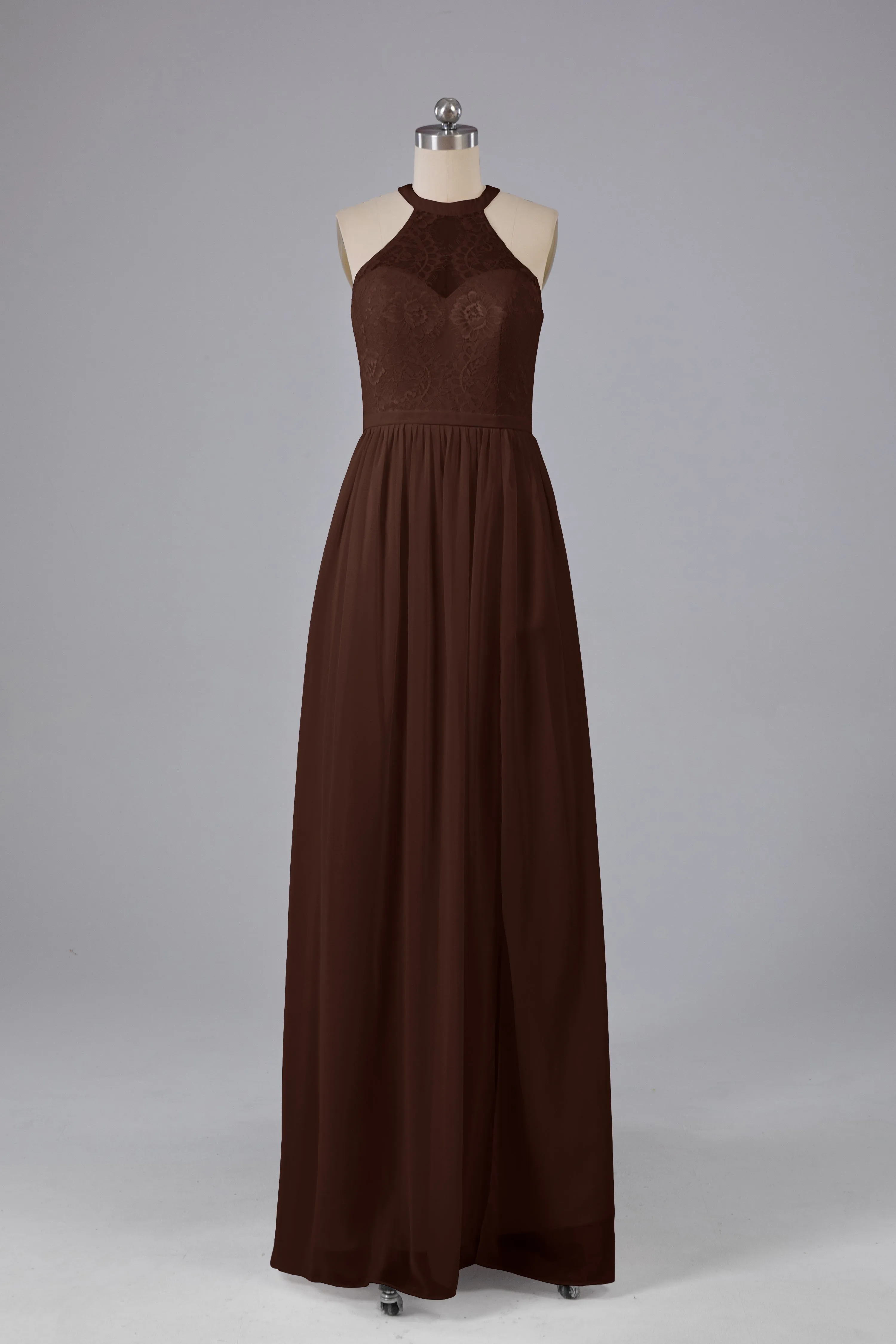 Simple Halter Lace Long Bridesmaid Dresses with Split