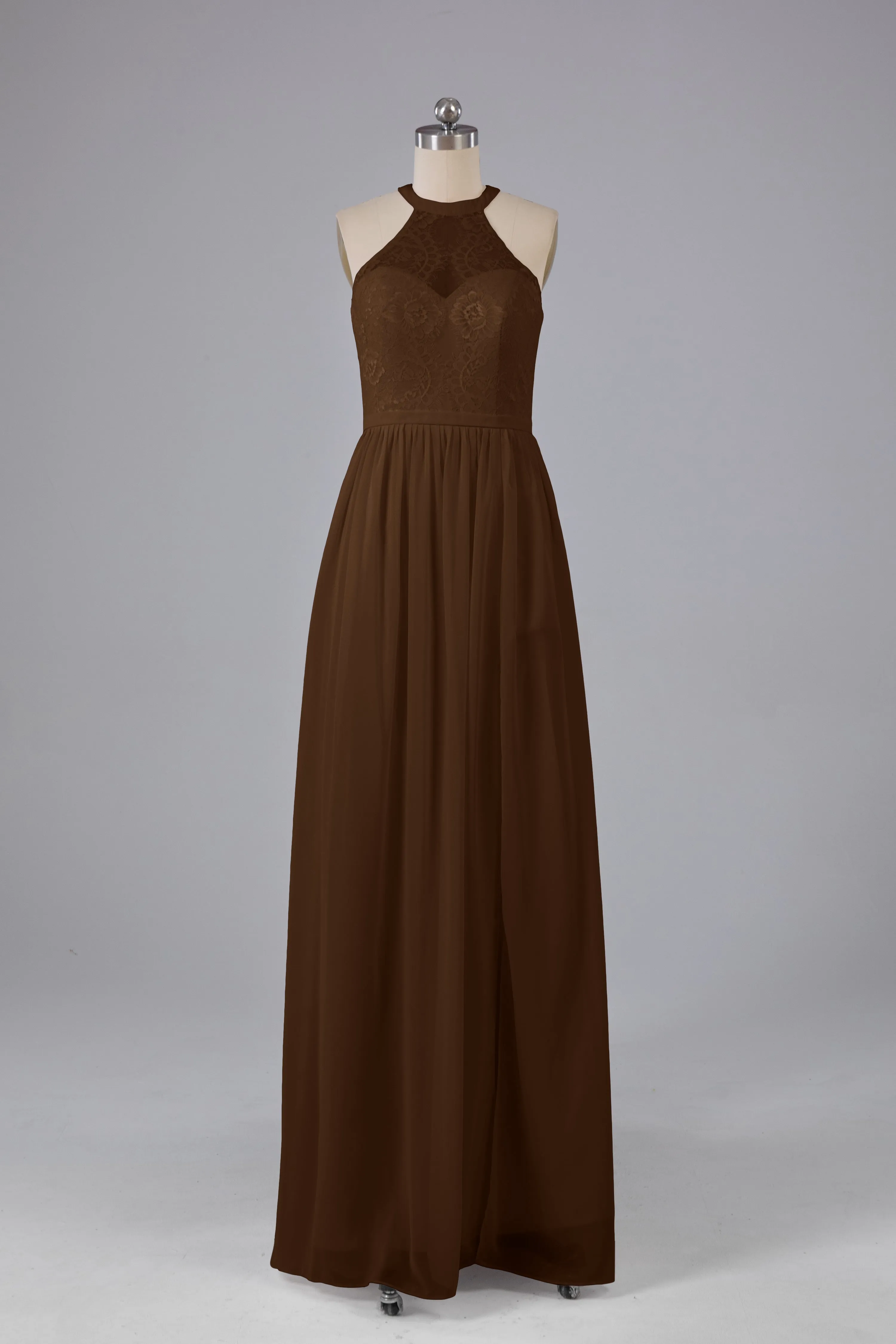 Simple Halter Lace Long Bridesmaid Dresses with Split