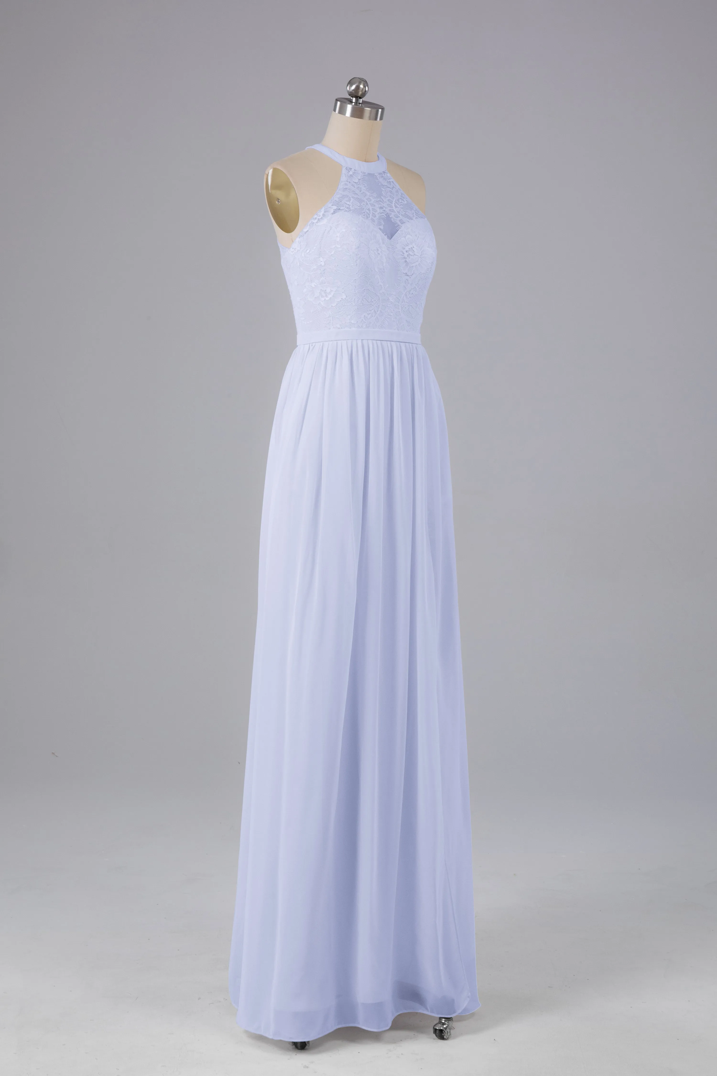 Simple Halter Lace Long Bridesmaid Dresses with Split