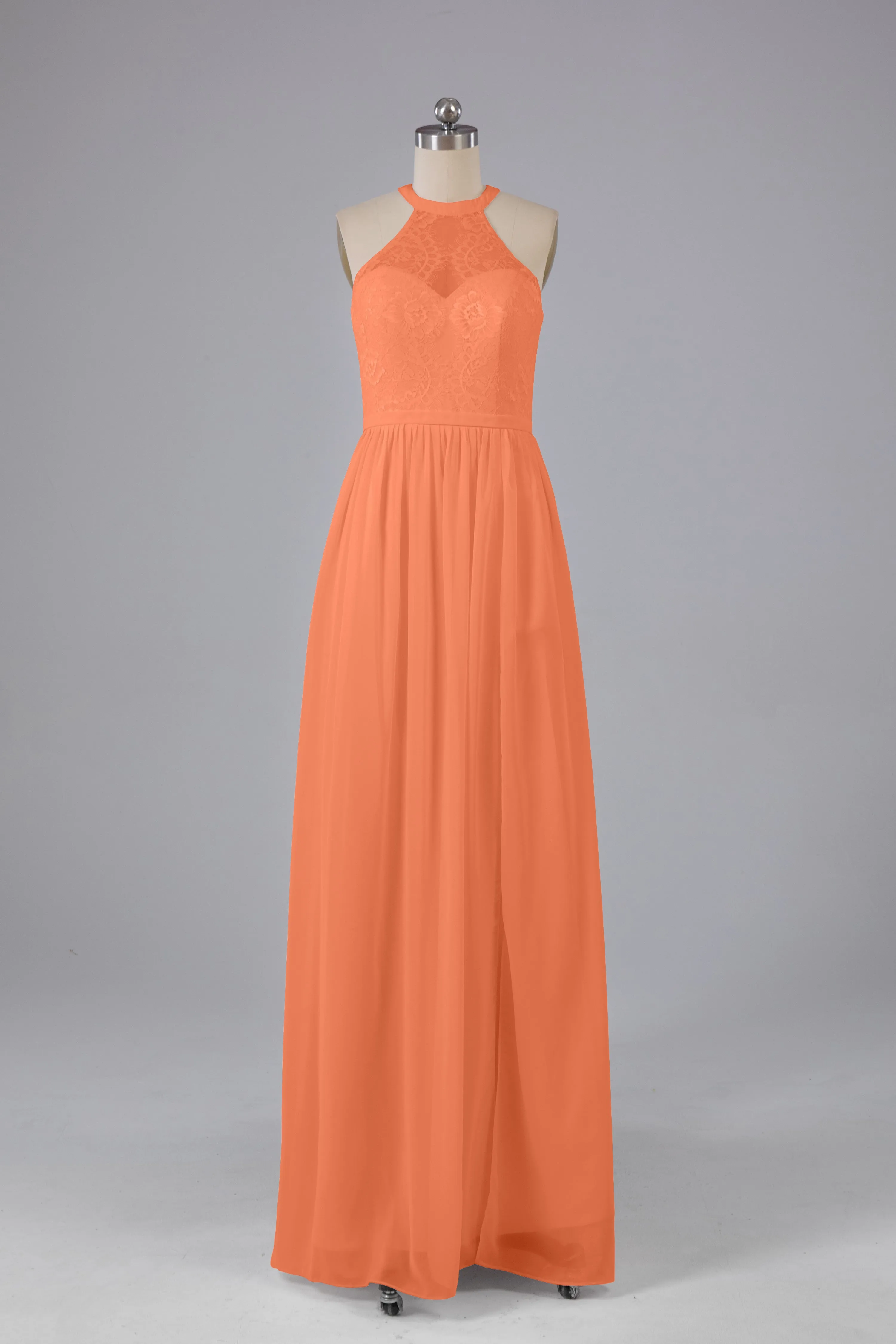 Simple Halter Lace Long Bridesmaid Dresses with Split