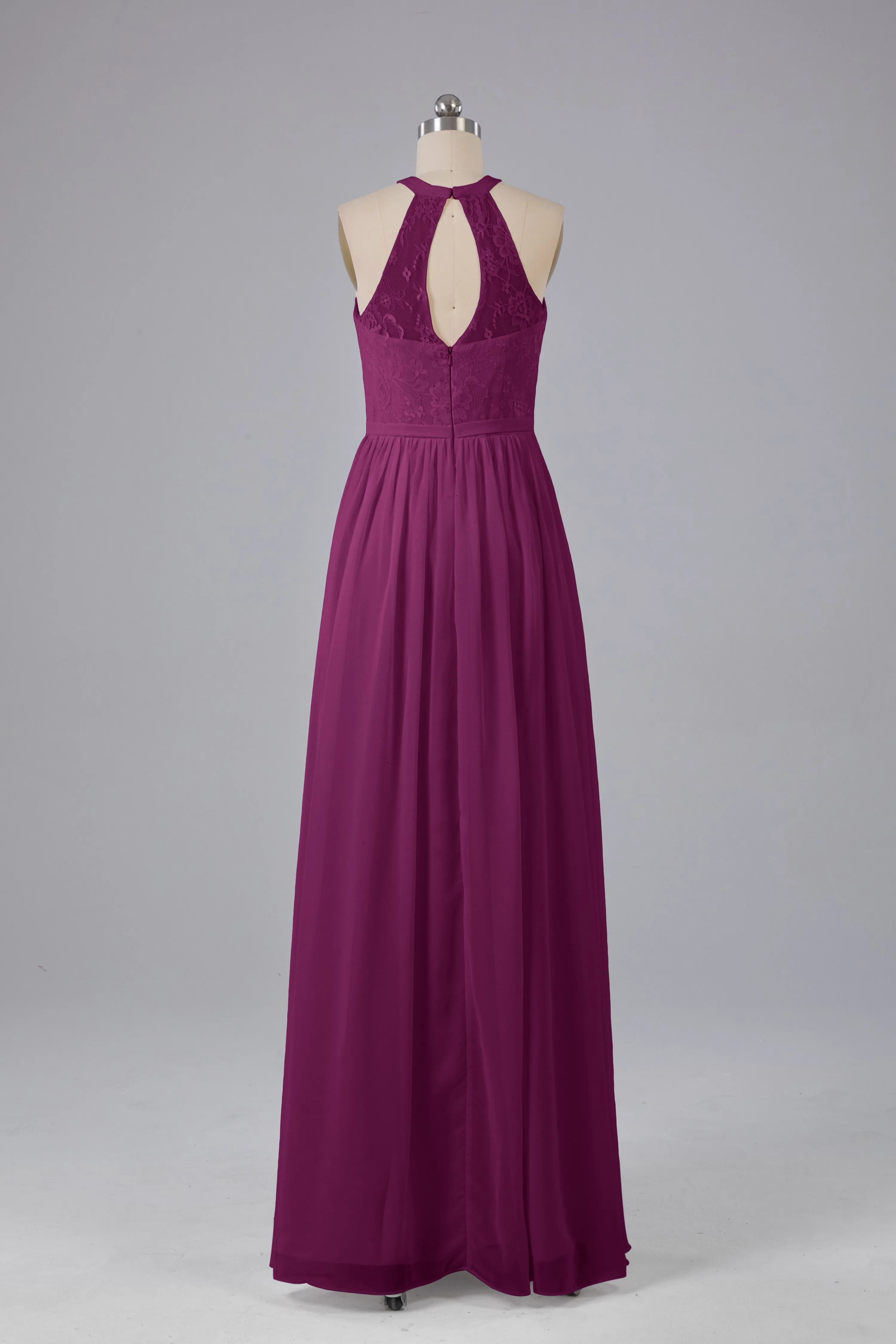 Simple Halter Lace Long Bridesmaid Dresses with Split