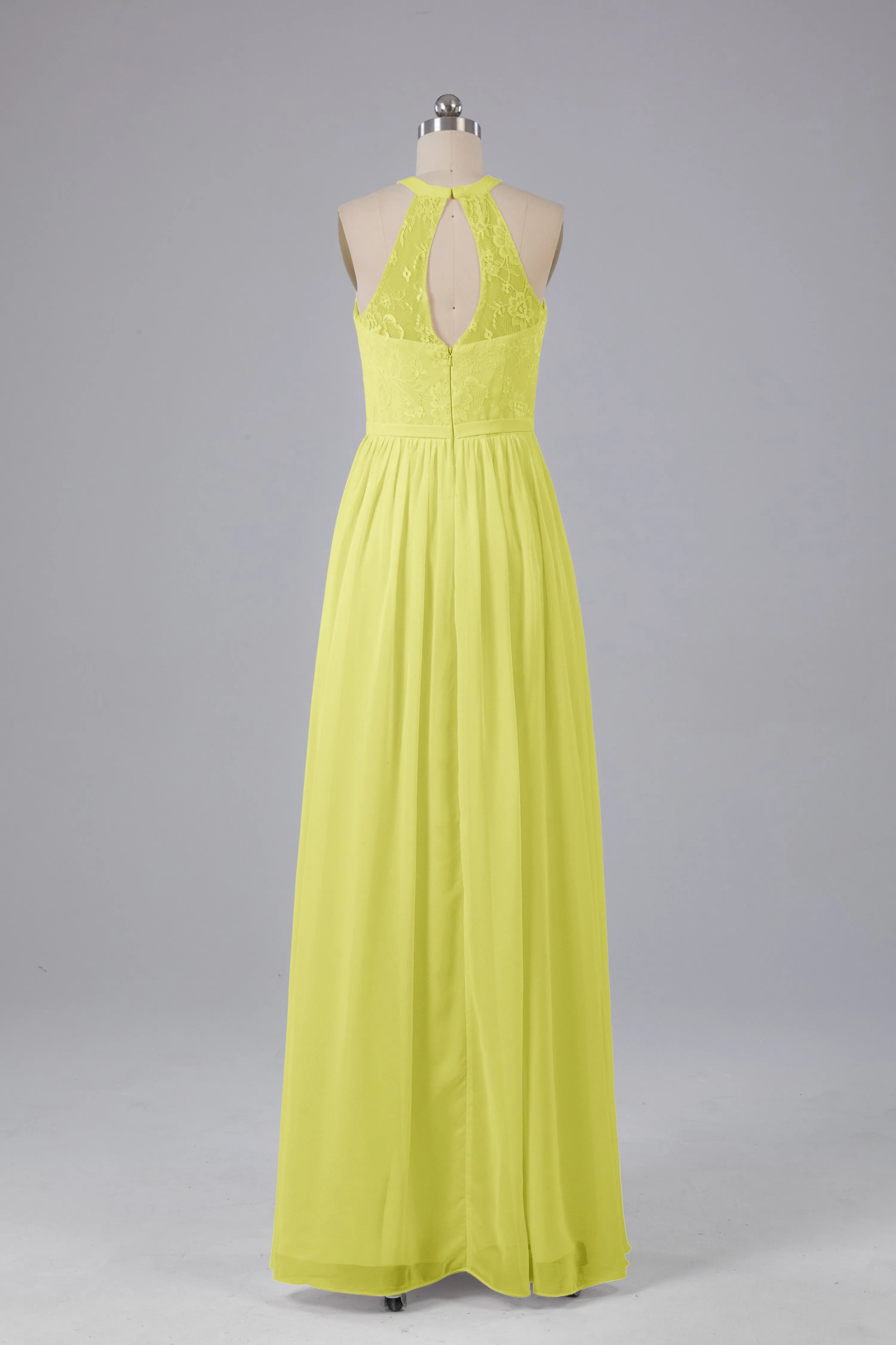Simple Halter Lace Long Bridesmaid Dresses with Split