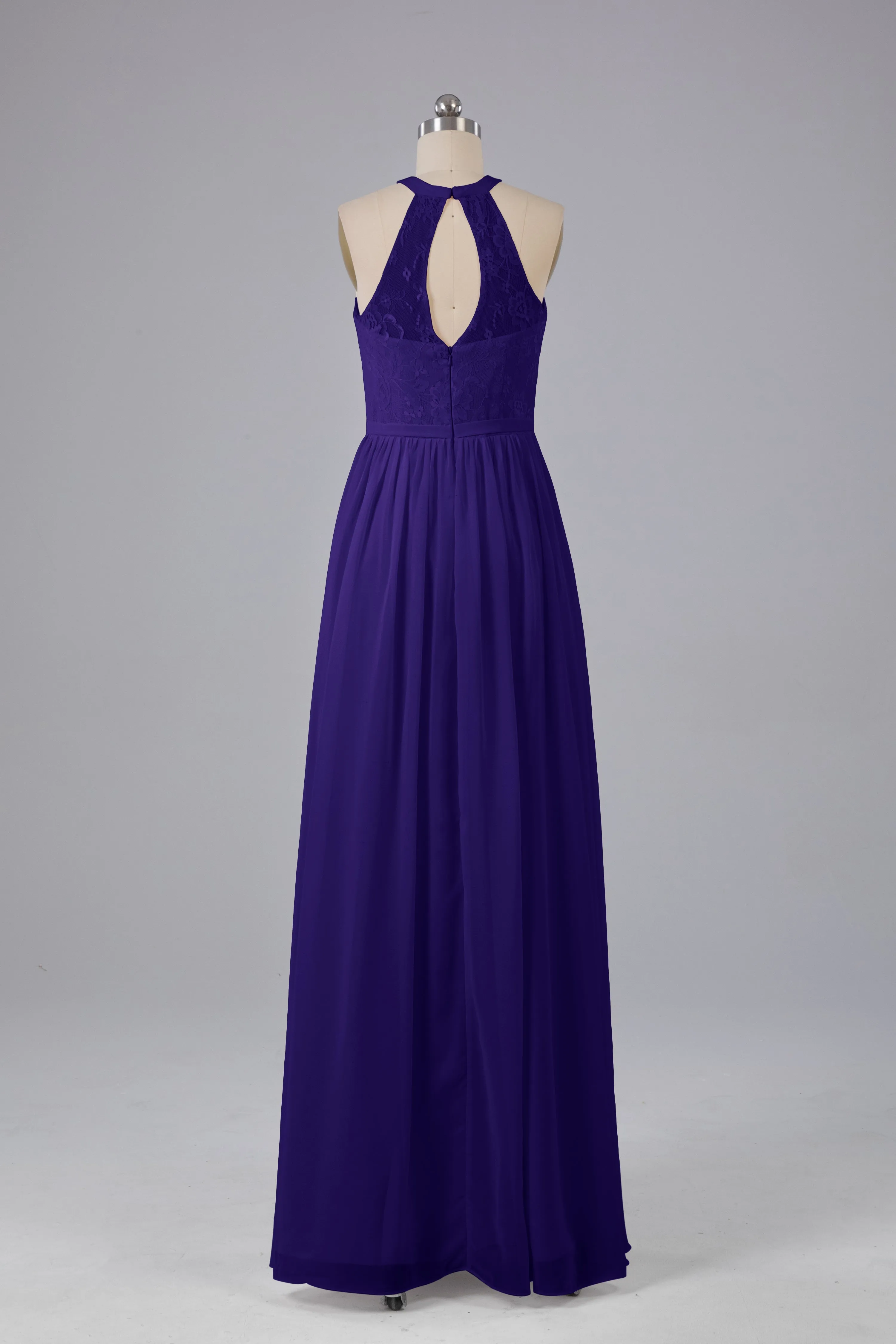 Simple Halter Lace Long Bridesmaid Dresses with Split