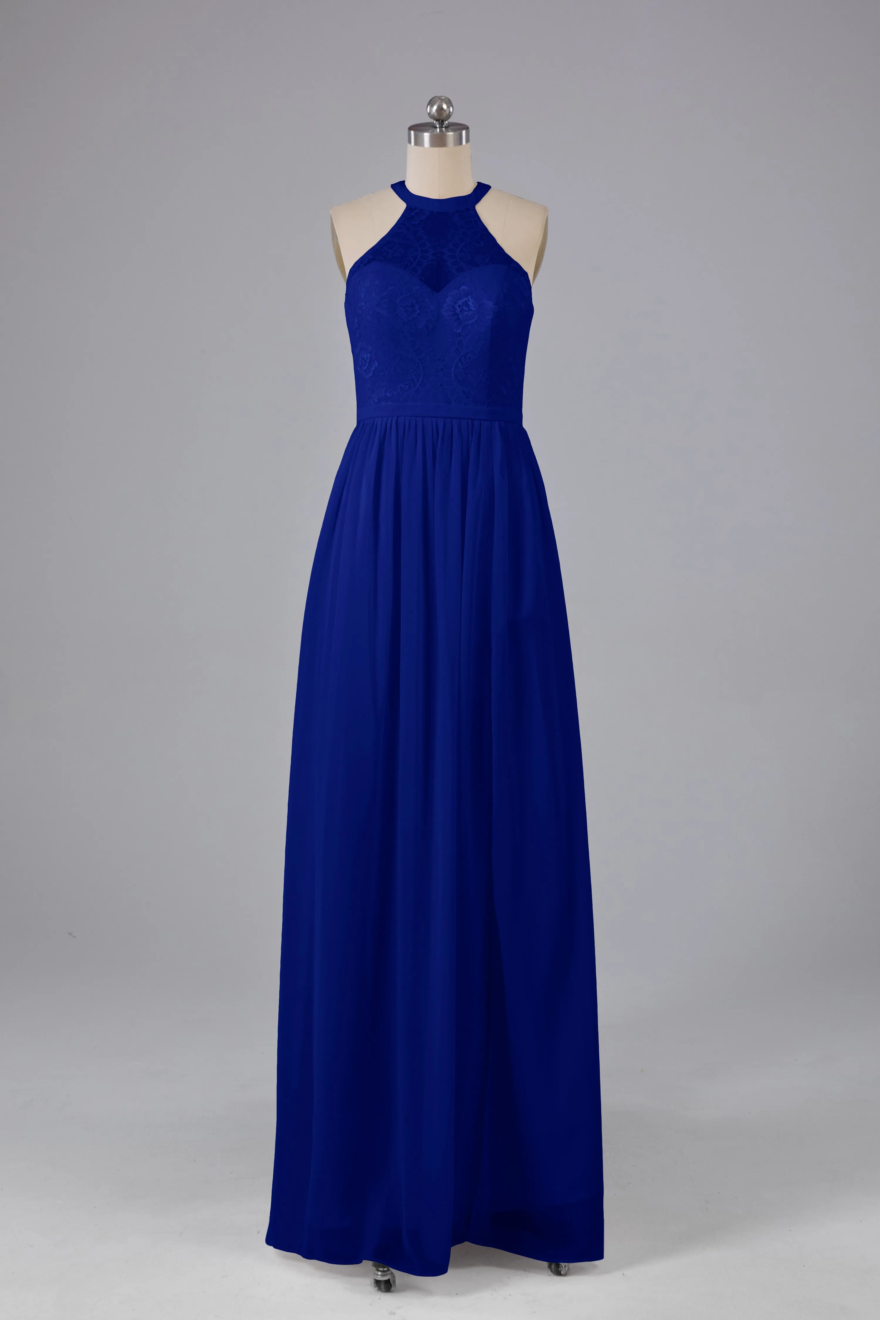 Simple Halter Lace Long Bridesmaid Dresses with Split