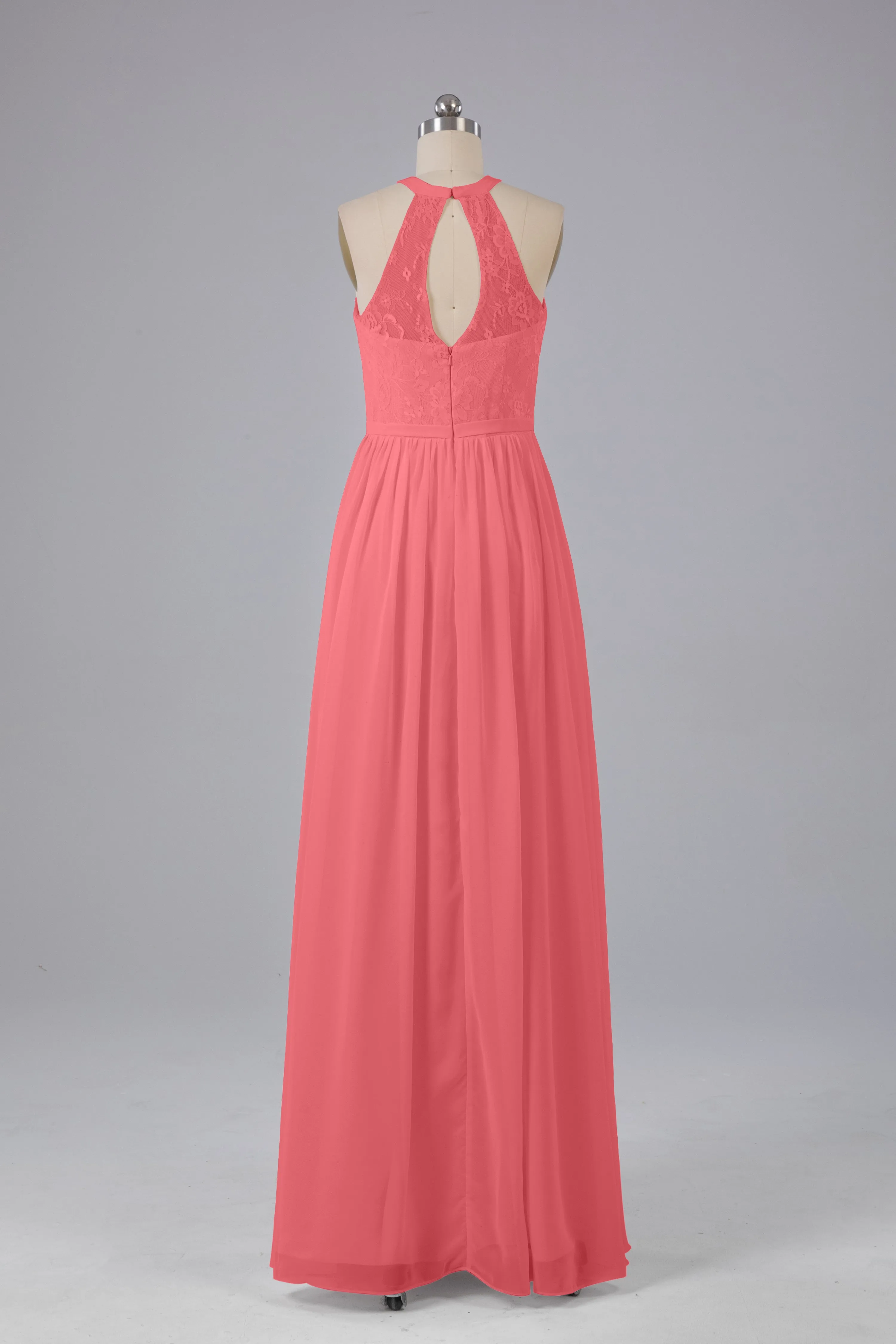Simple Halter Lace Long Bridesmaid Dresses with Split