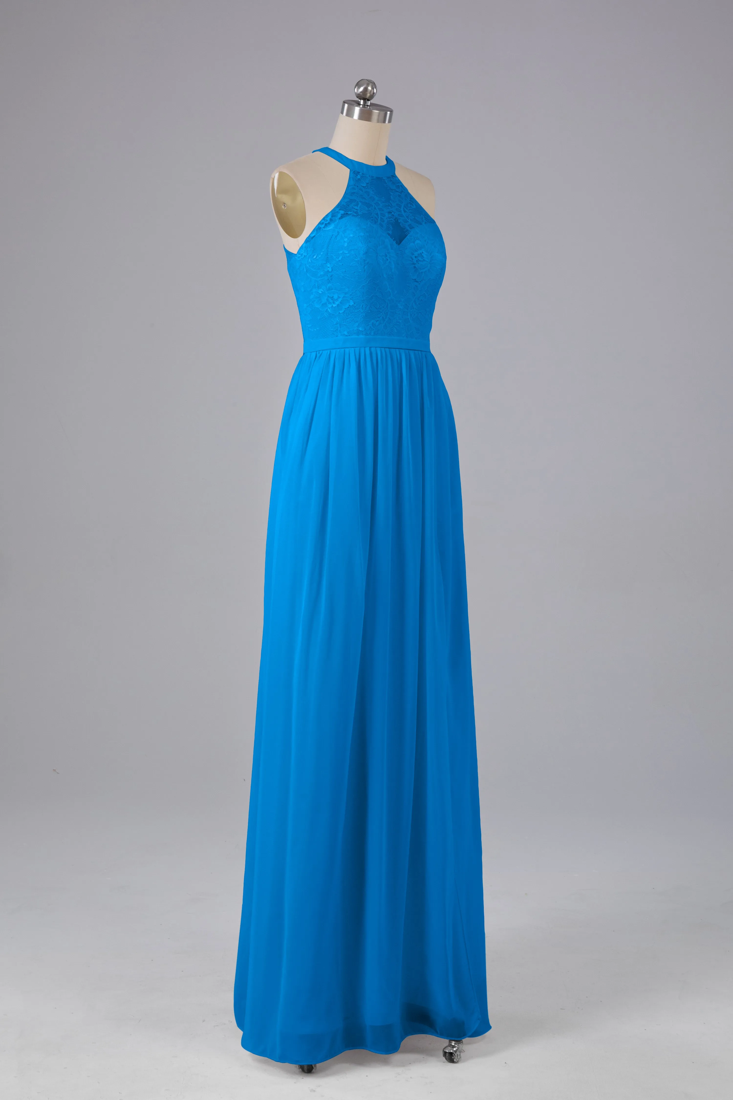 Simple Halter Lace Long Bridesmaid Dresses with Split