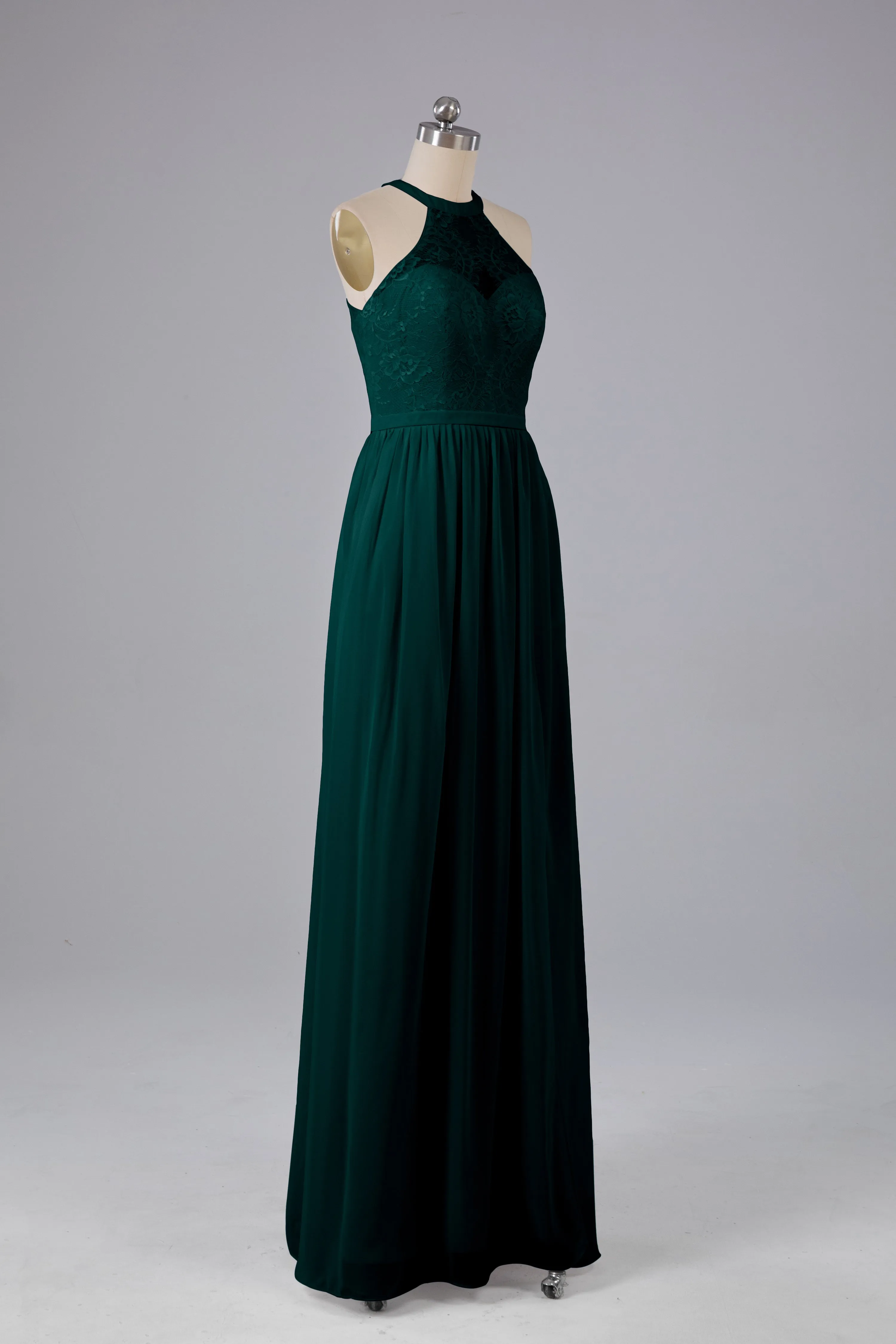Simple Halter Lace Long Bridesmaid Dresses with Split