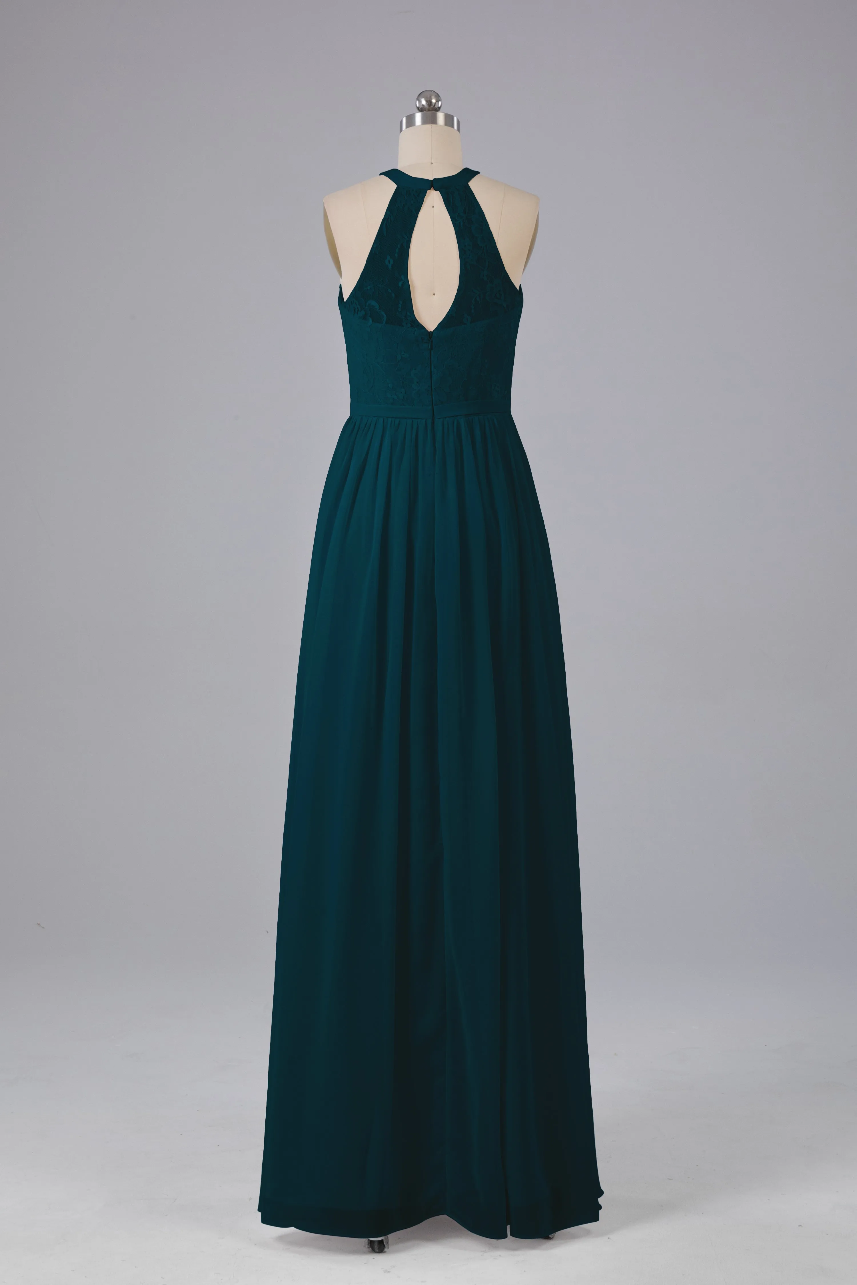 Simple Halter Lace Long Bridesmaid Dresses with Split