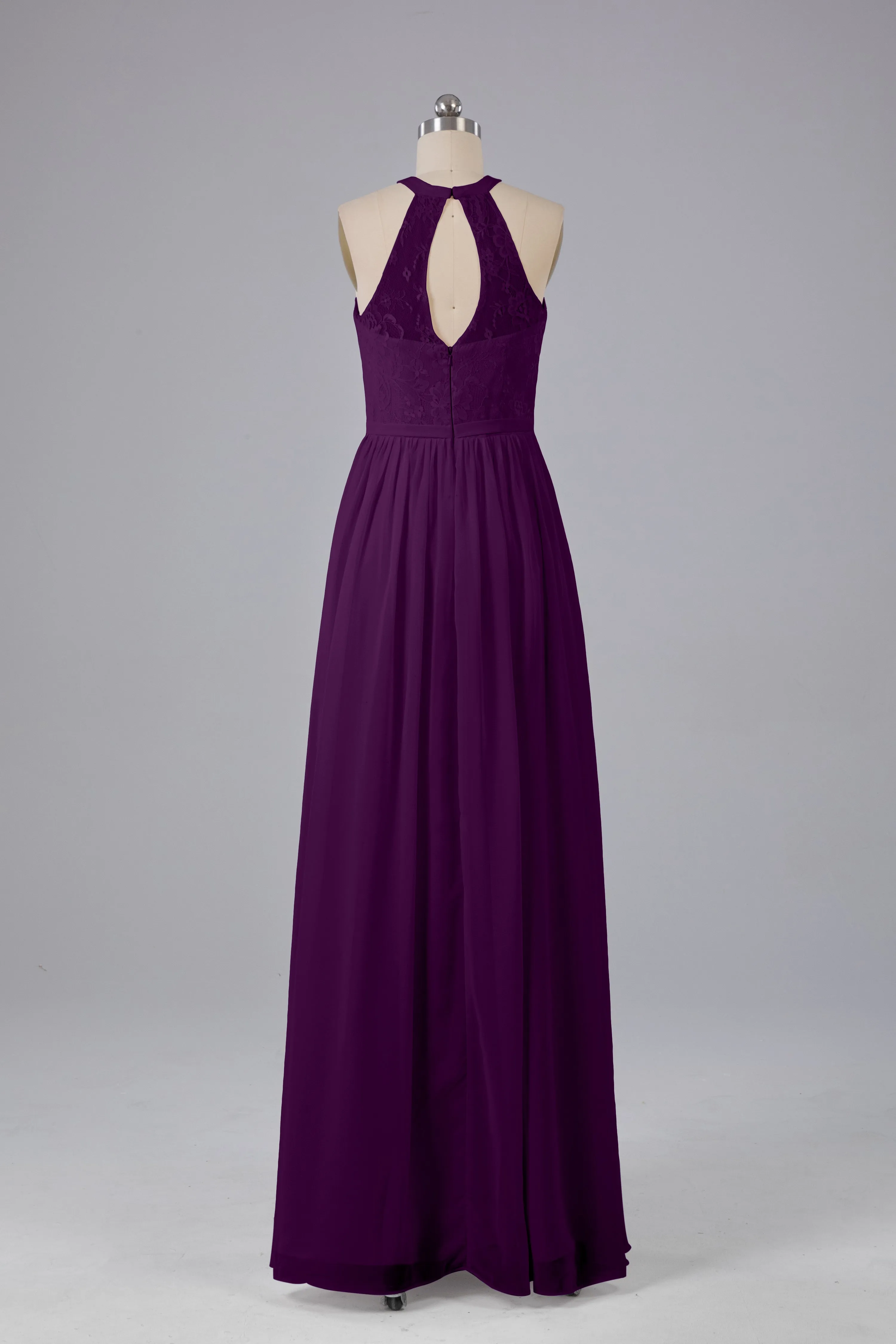 Simple Halter Lace Long Bridesmaid Dresses with Split