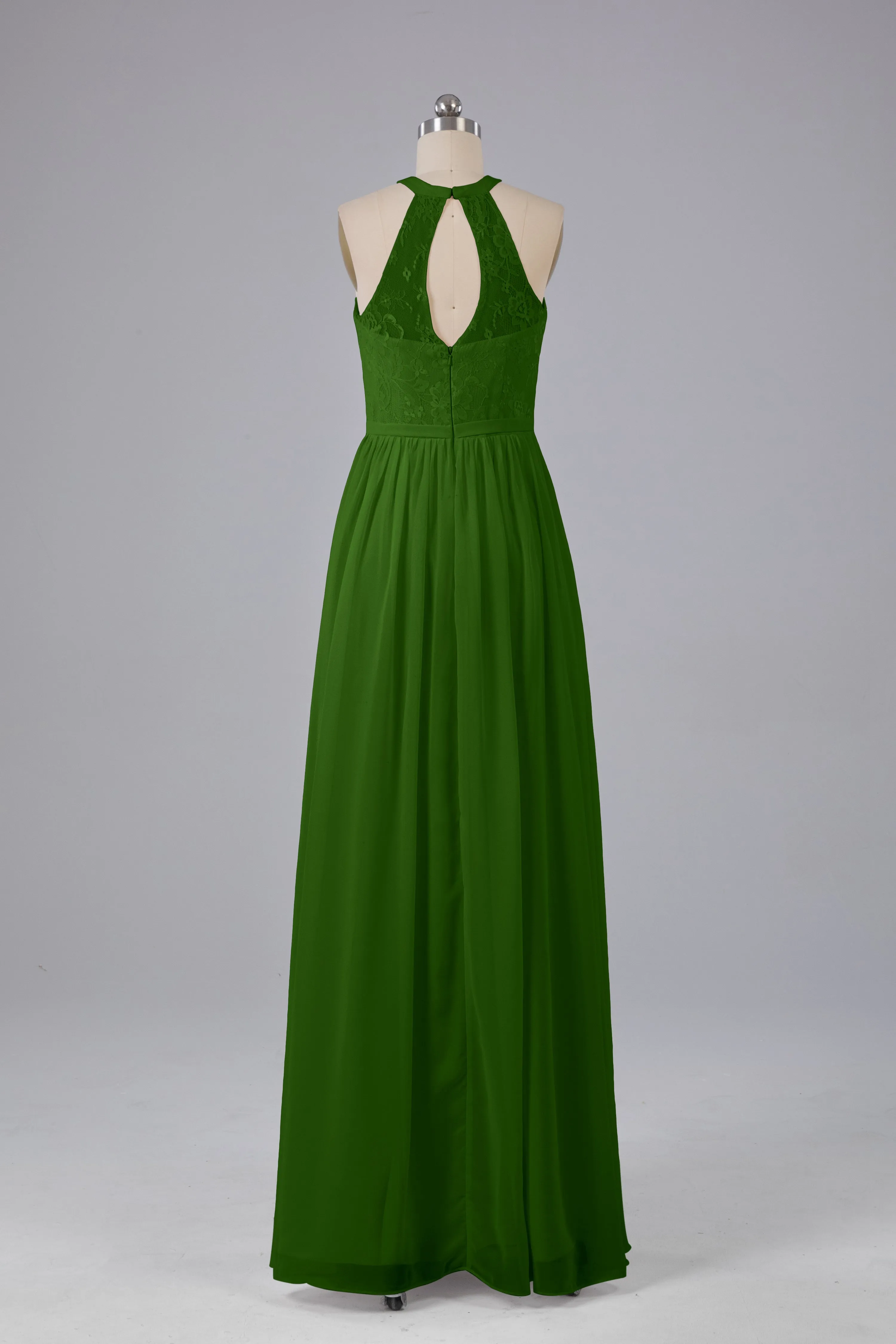 Simple Halter Lace Long Bridesmaid Dresses with Split