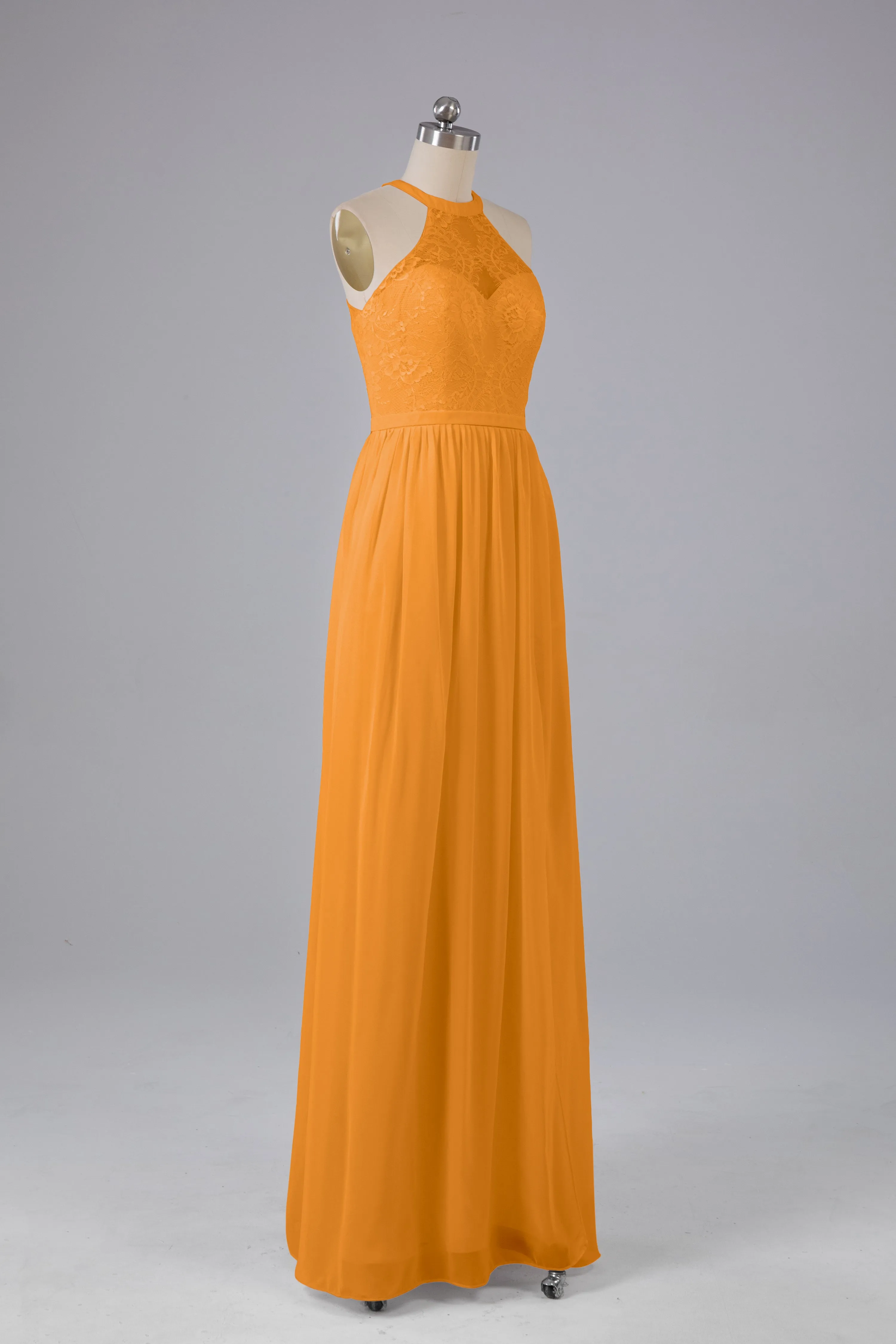 Simple Halter Lace Long Bridesmaid Dresses with Split