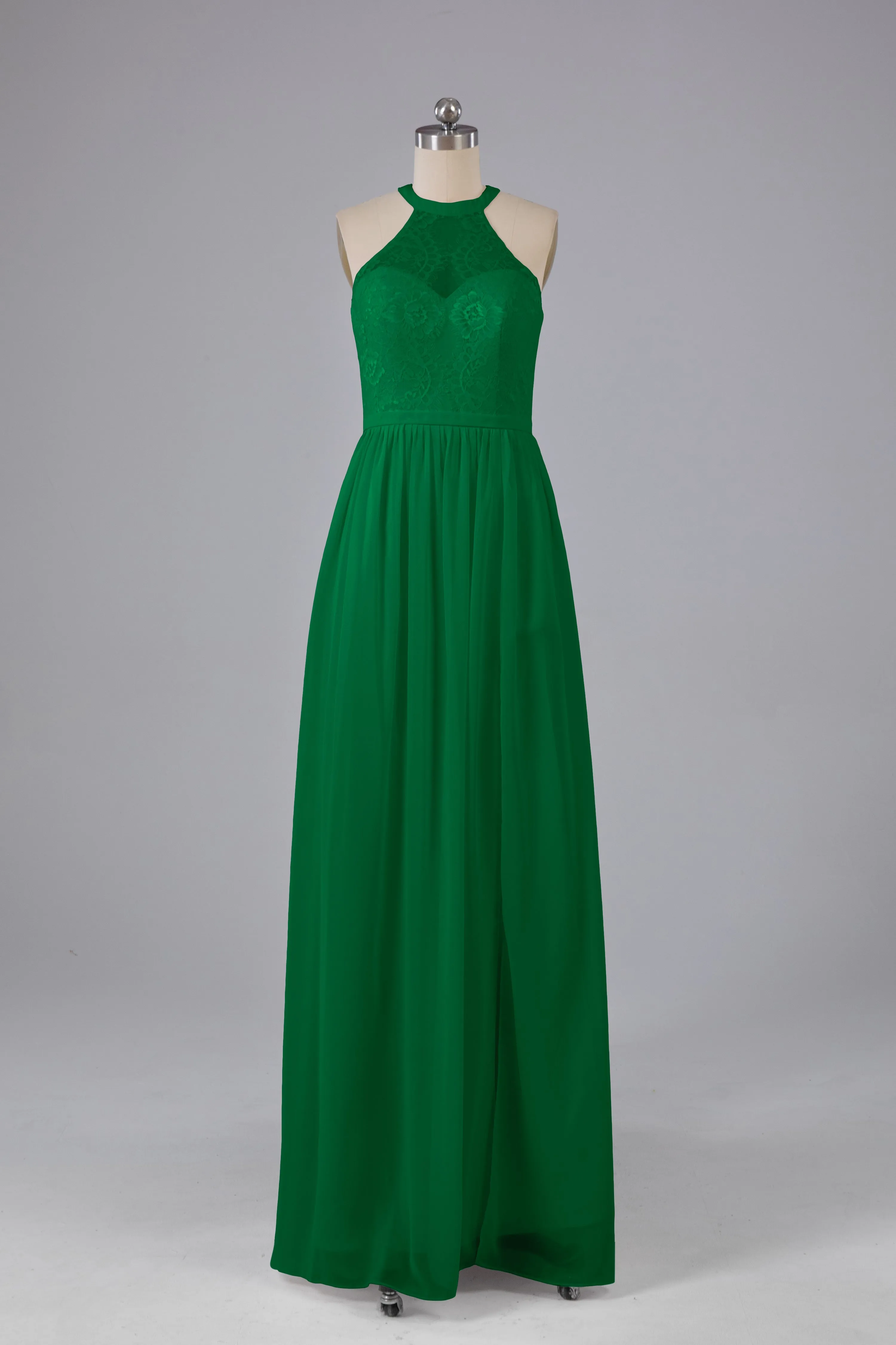 Simple Halter Lace Long Bridesmaid Dresses with Split
