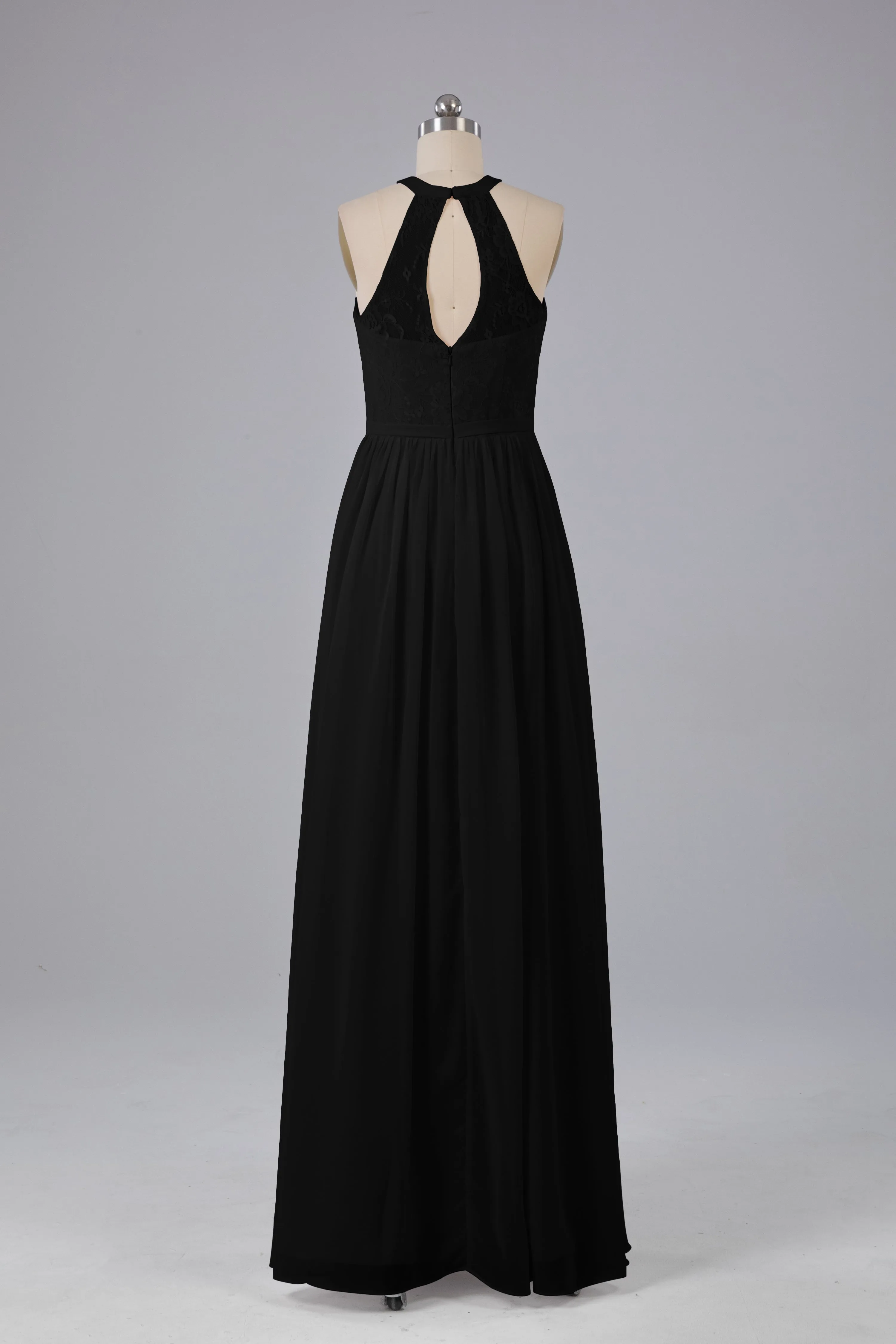 Simple Halter Lace Long Bridesmaid Dresses with Split