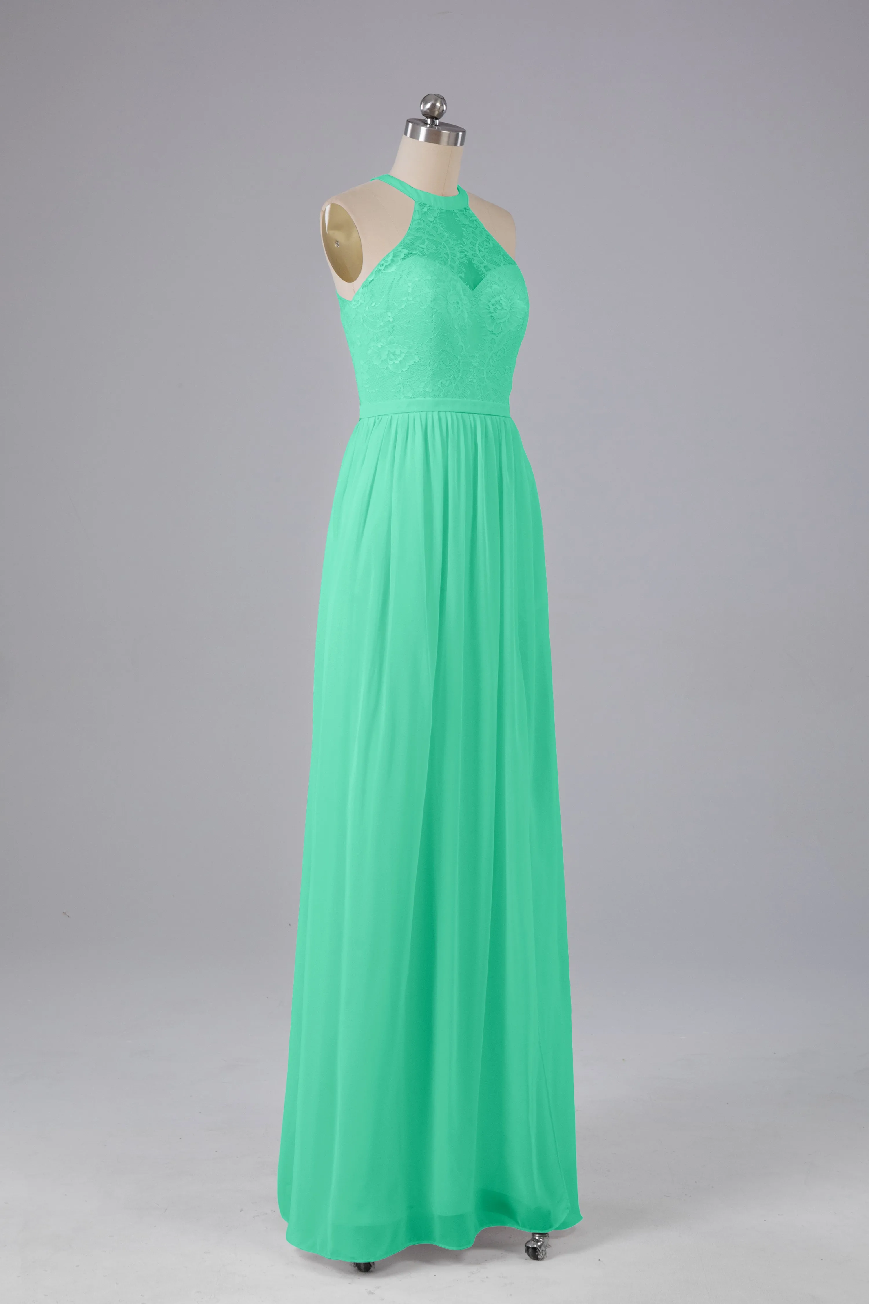 Simple Halter Lace Long Bridesmaid Dresses with Split