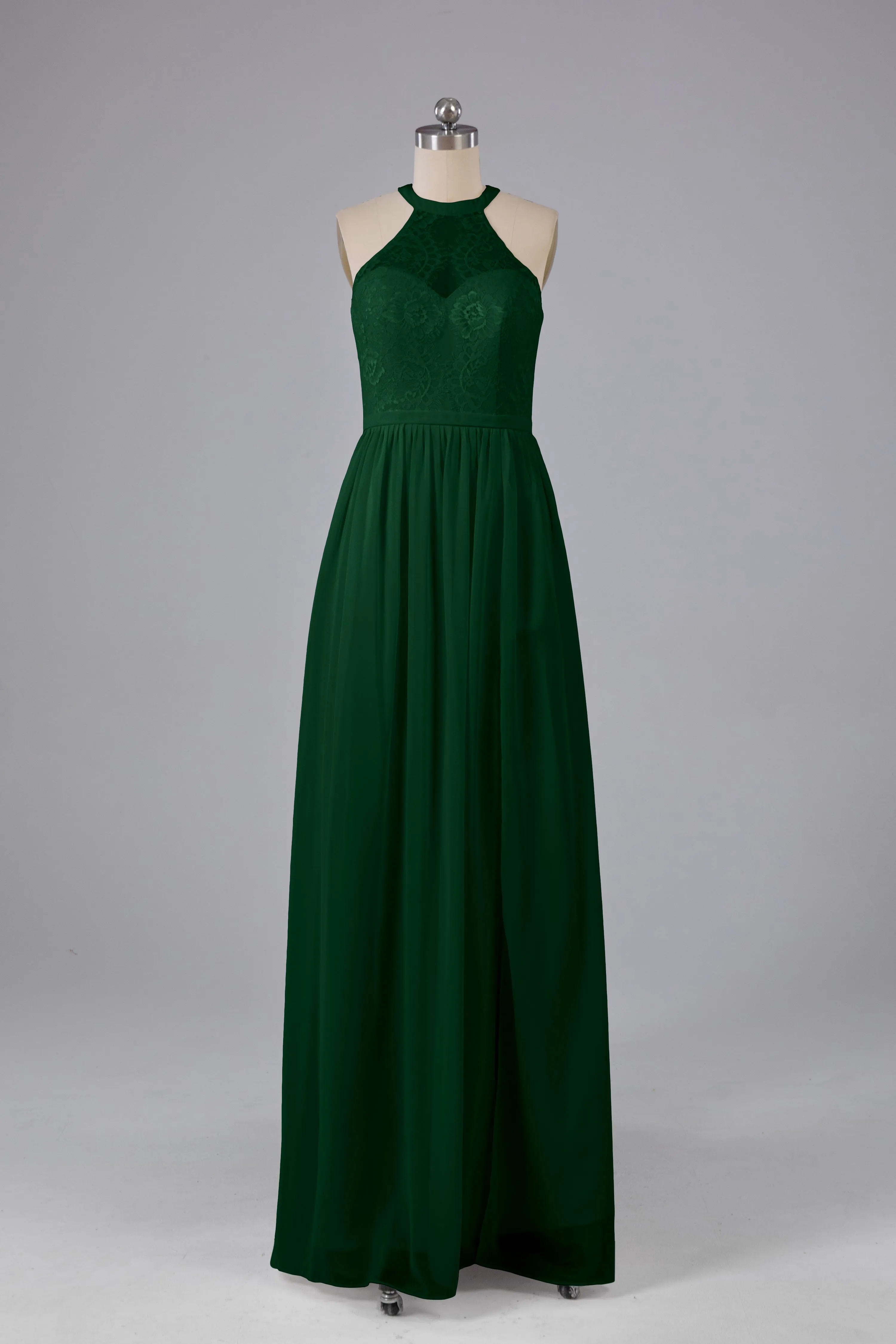 Simple Halter Lace Long Bridesmaid Dresses with Split