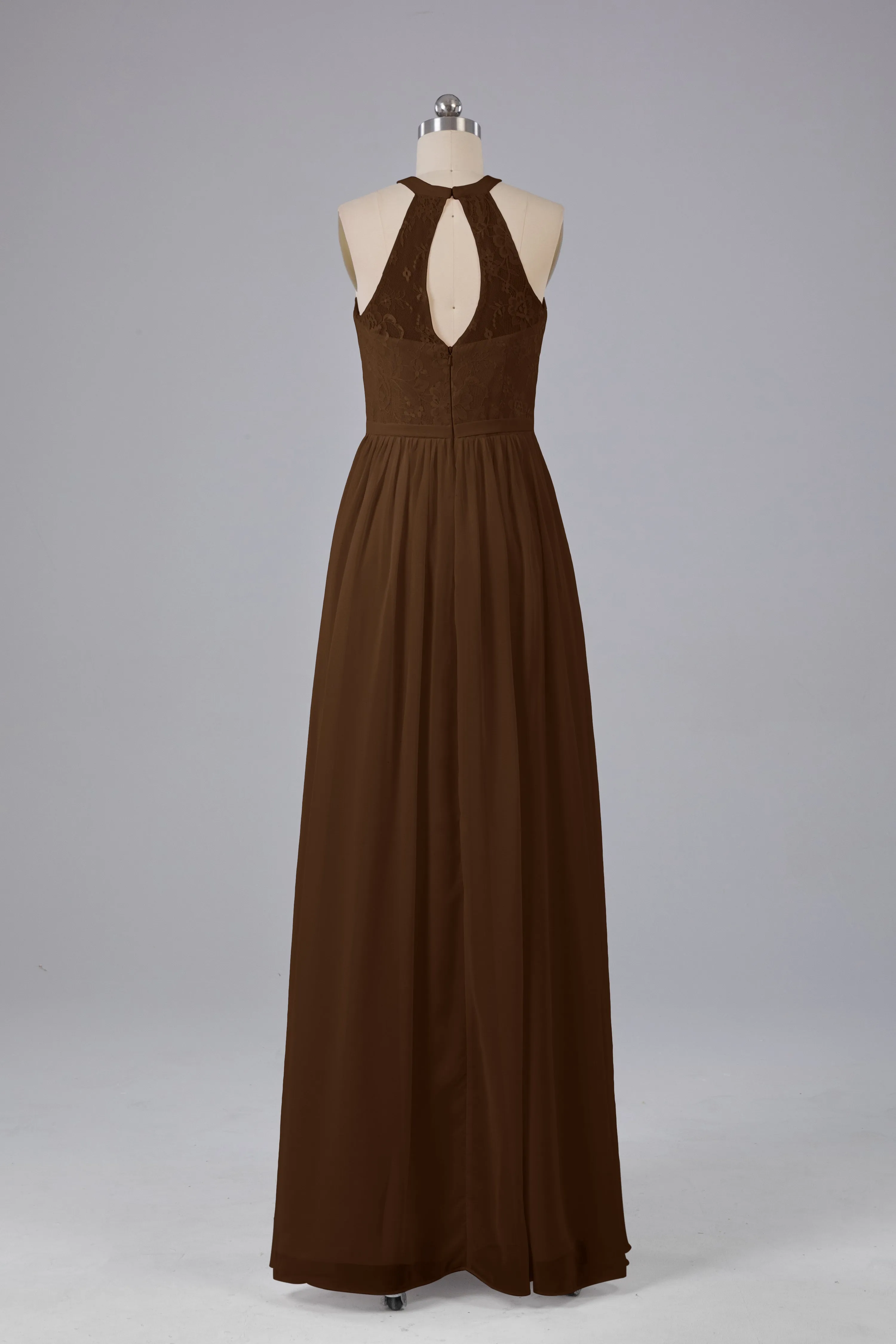 Simple Halter Lace Long Bridesmaid Dresses with Split